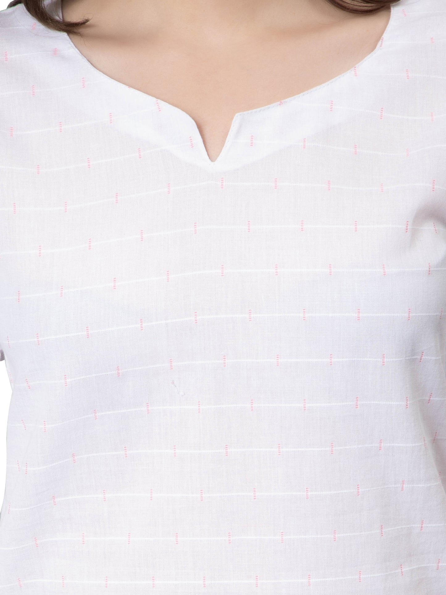 NUEVOSDAMAS Women Cotton Dobby Top & Short Kurta White