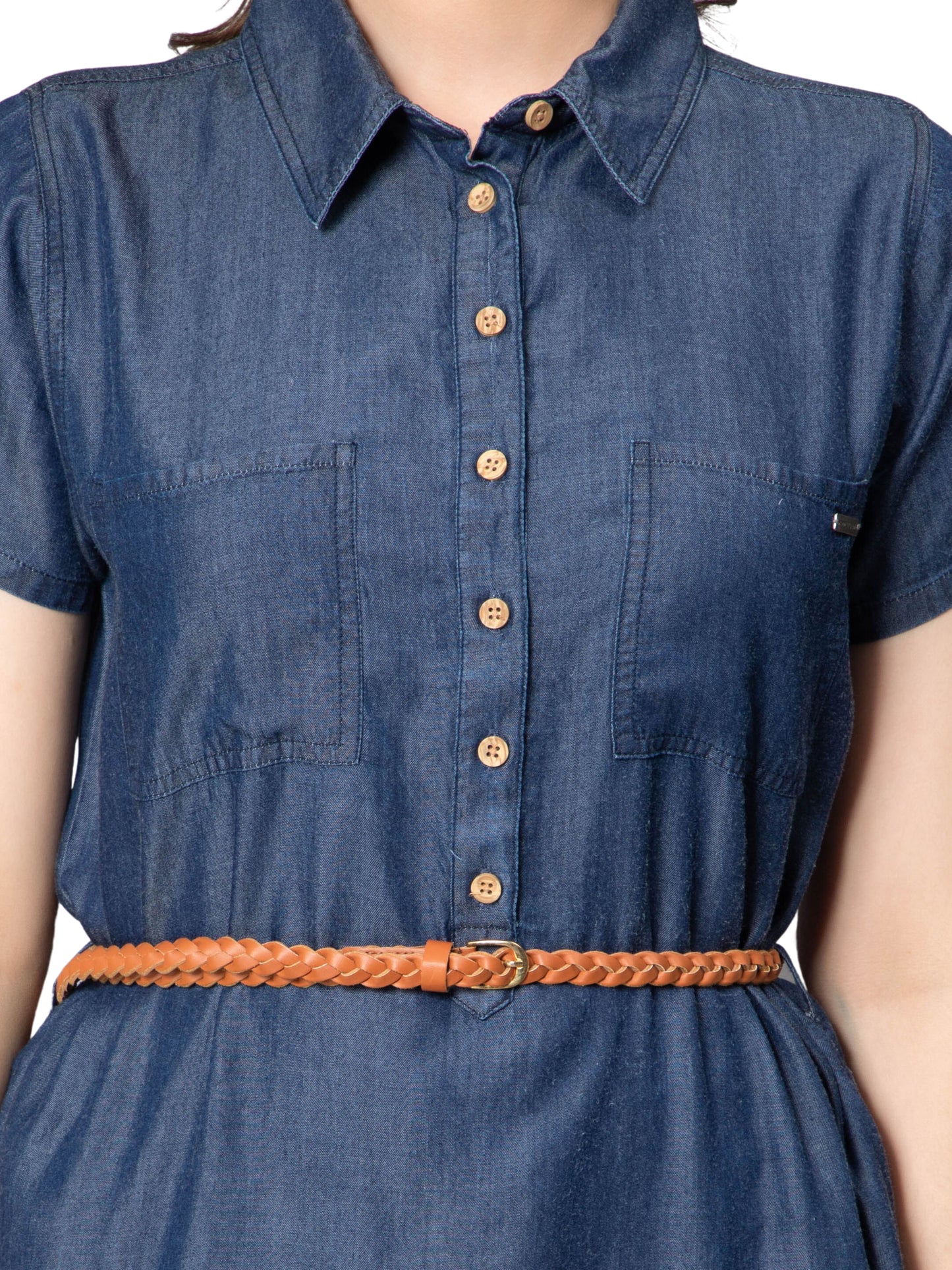 NUEVOSDAMAS Women Denim Long Shirt Style Midi Dress Dark Blue