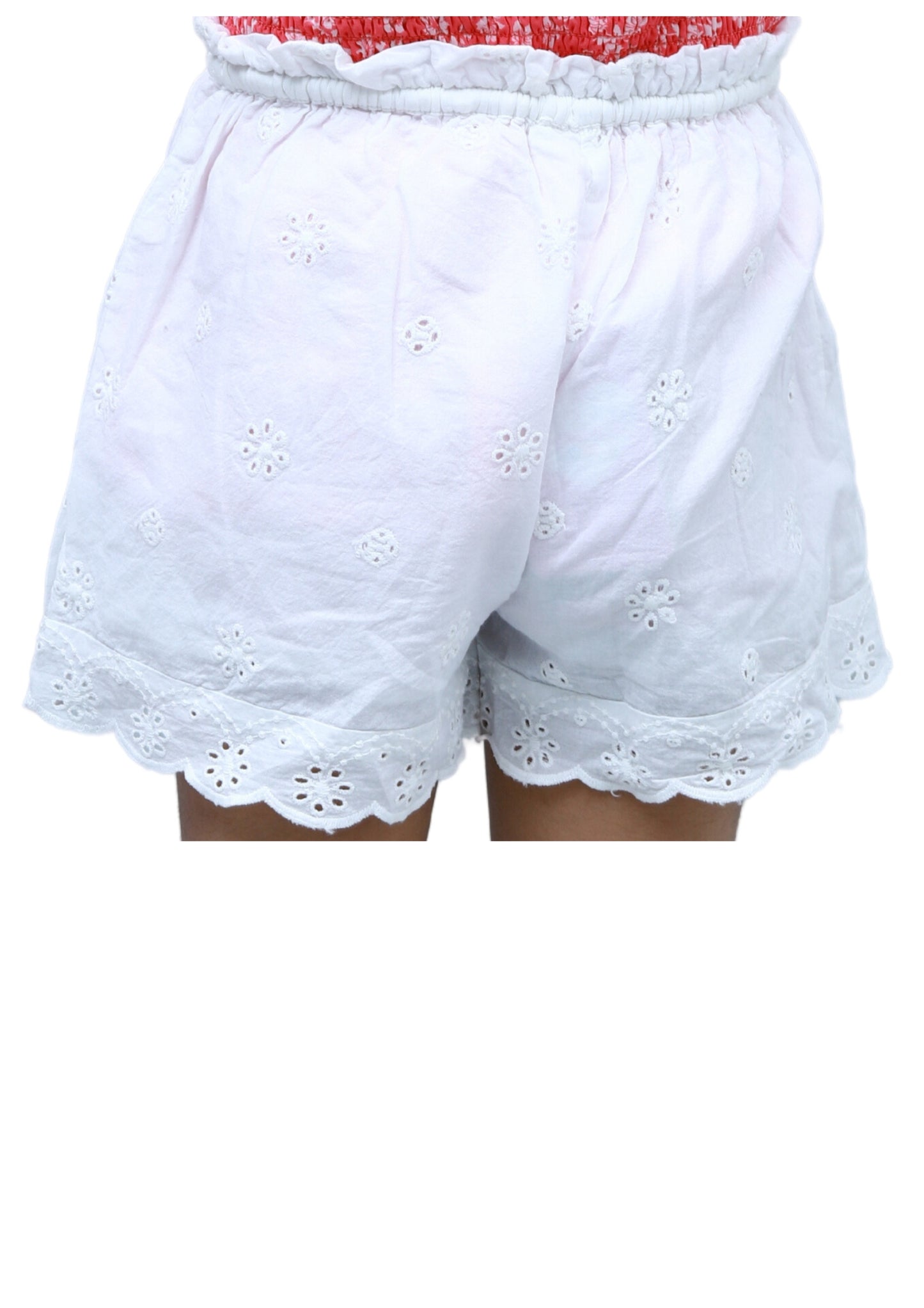 NUEVOSKIDDOS Girls' WhiteCotton Solid Shorts with Waist Braided Knot