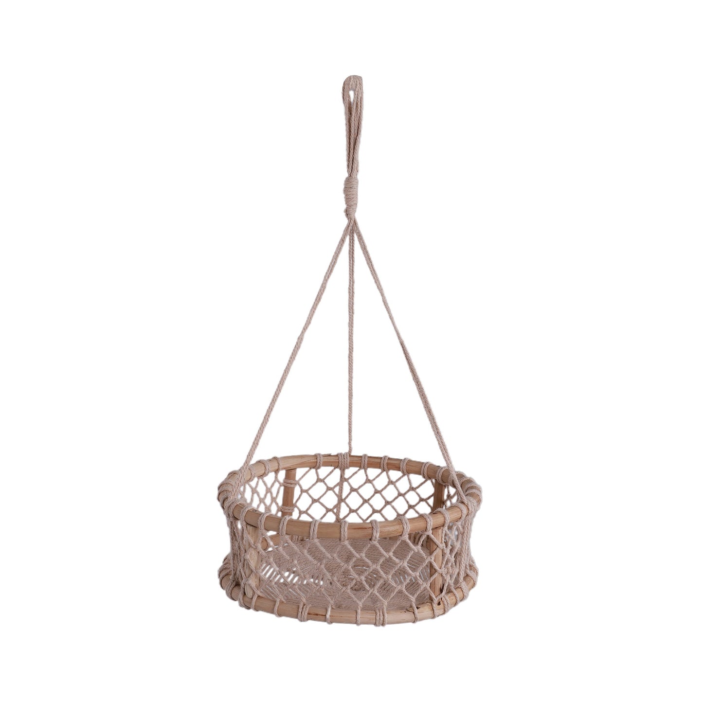 NUEVOSGHAR Macrame Wall Hanging Shelf Wood Floating | Handcrafted Macrame Hanging Boho Two Tier Wooden Round Basket | Ivory
