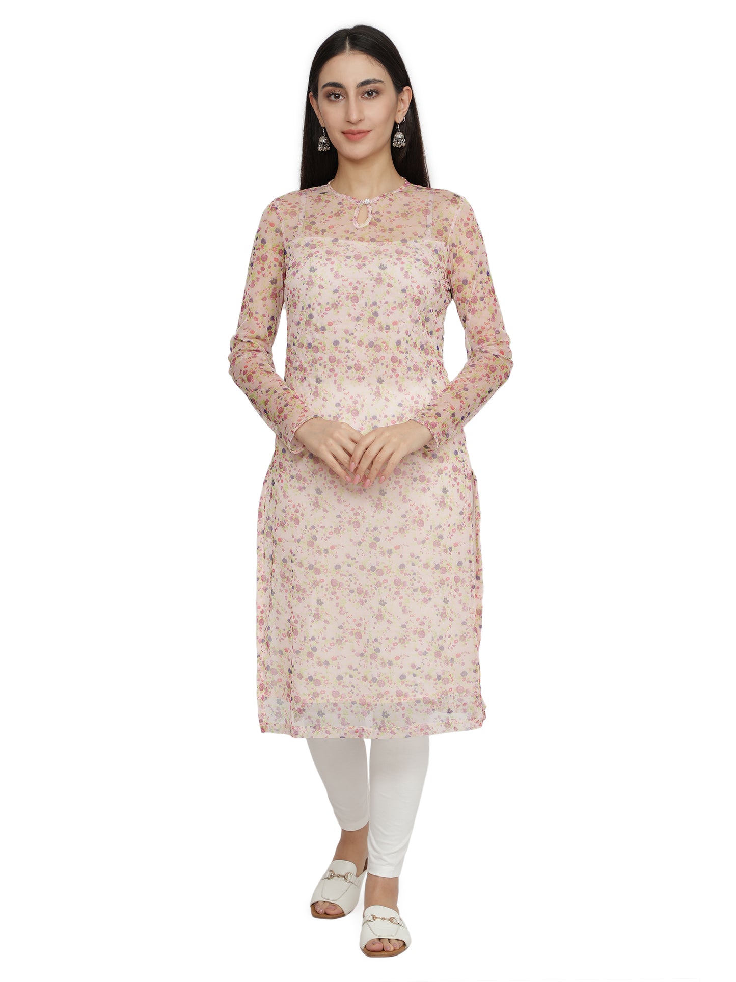 Women Printed Polycotton Straight Kurta (Pink) freeshipping - NUEVOSDAMAS