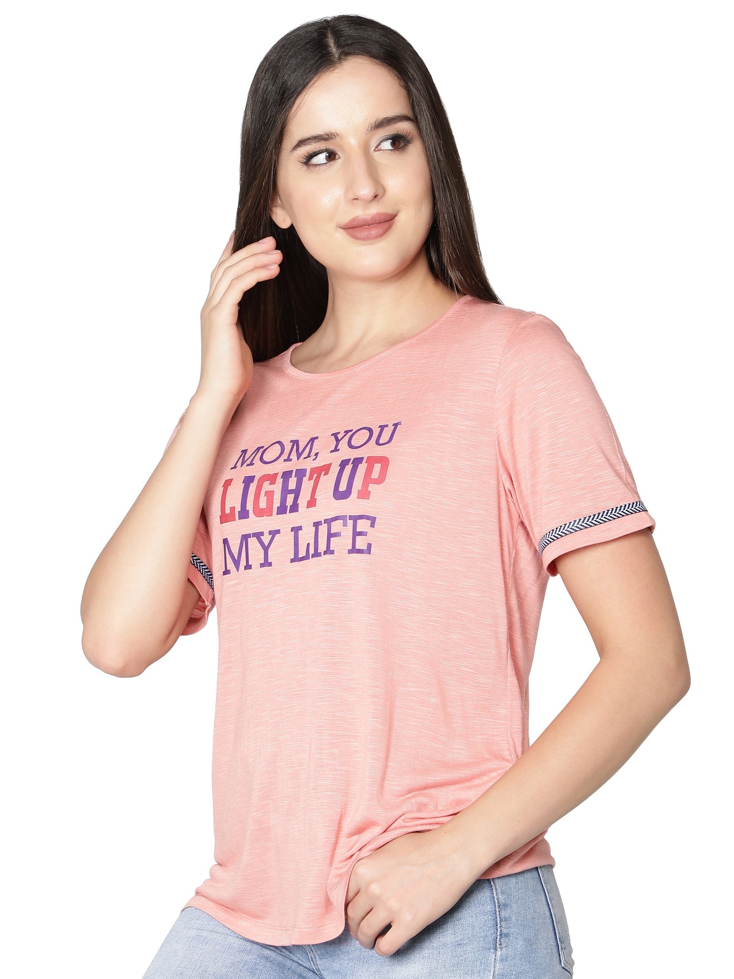 NUEVOSDAMAS Women Rayon Printed Pink T-Shirt