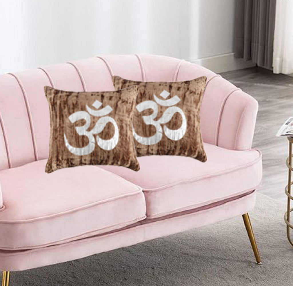NUEVOSGHAR Velvet Foil Printed Cushion Cover (Set of 2) | Square Cushion Cover for Bed/Couch/Chair | Decorative Cushion Cover | (18x18 Inch) 18x18 Inch_ Beige