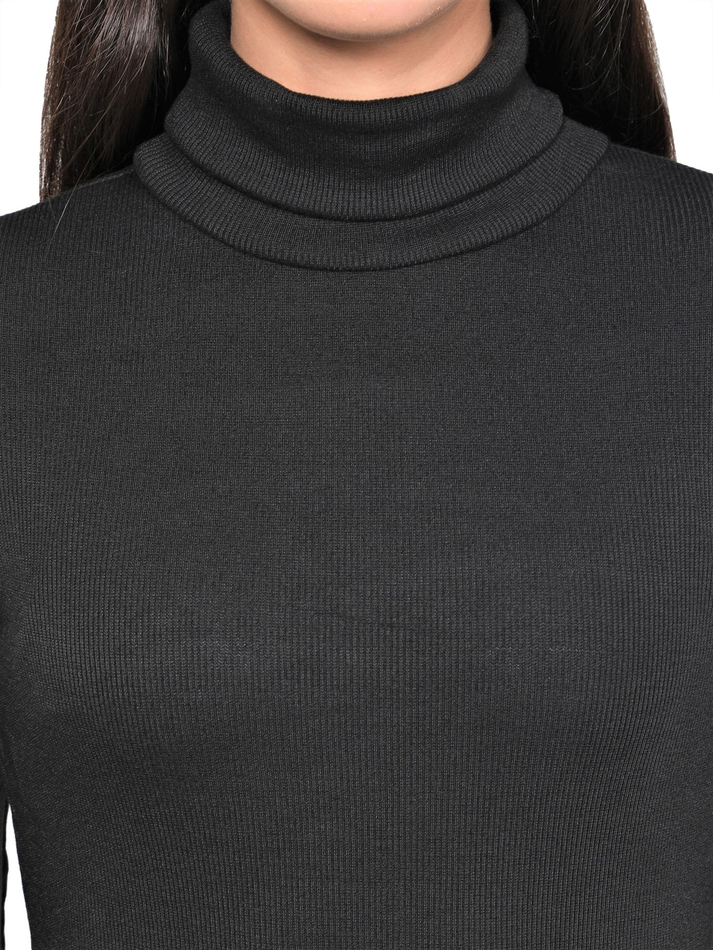 NUEVOSDAMAS Women Solid Highneck|Sweater Cotton Lycra Rib