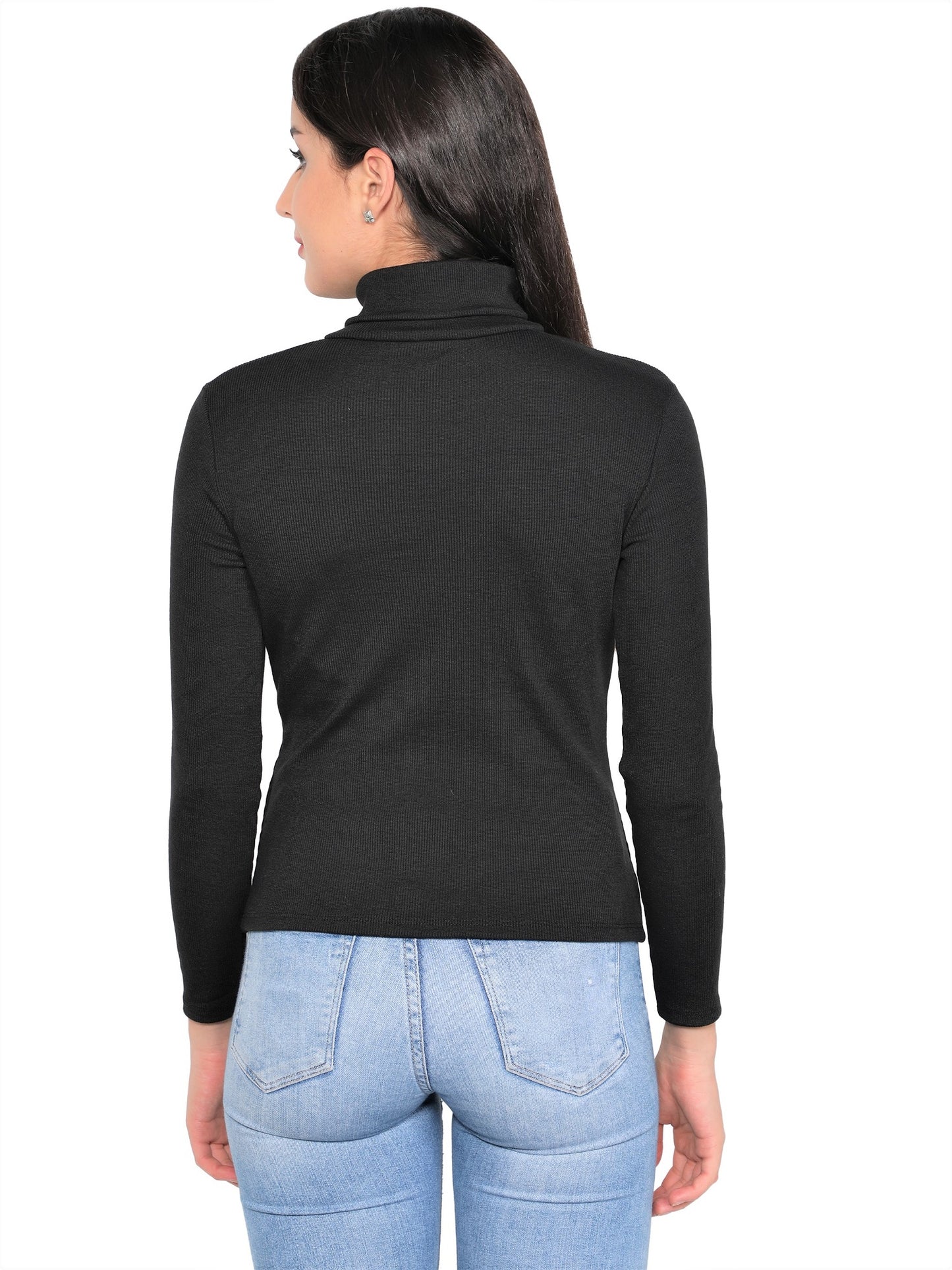 NUEVOSDAMAS Women Solid Highneck|Sweater Cotton Lycra Rib