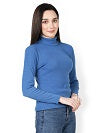 Women Roll-Up Ribbed Solid Blue High Neck Tops Turtle Neck Top for Women