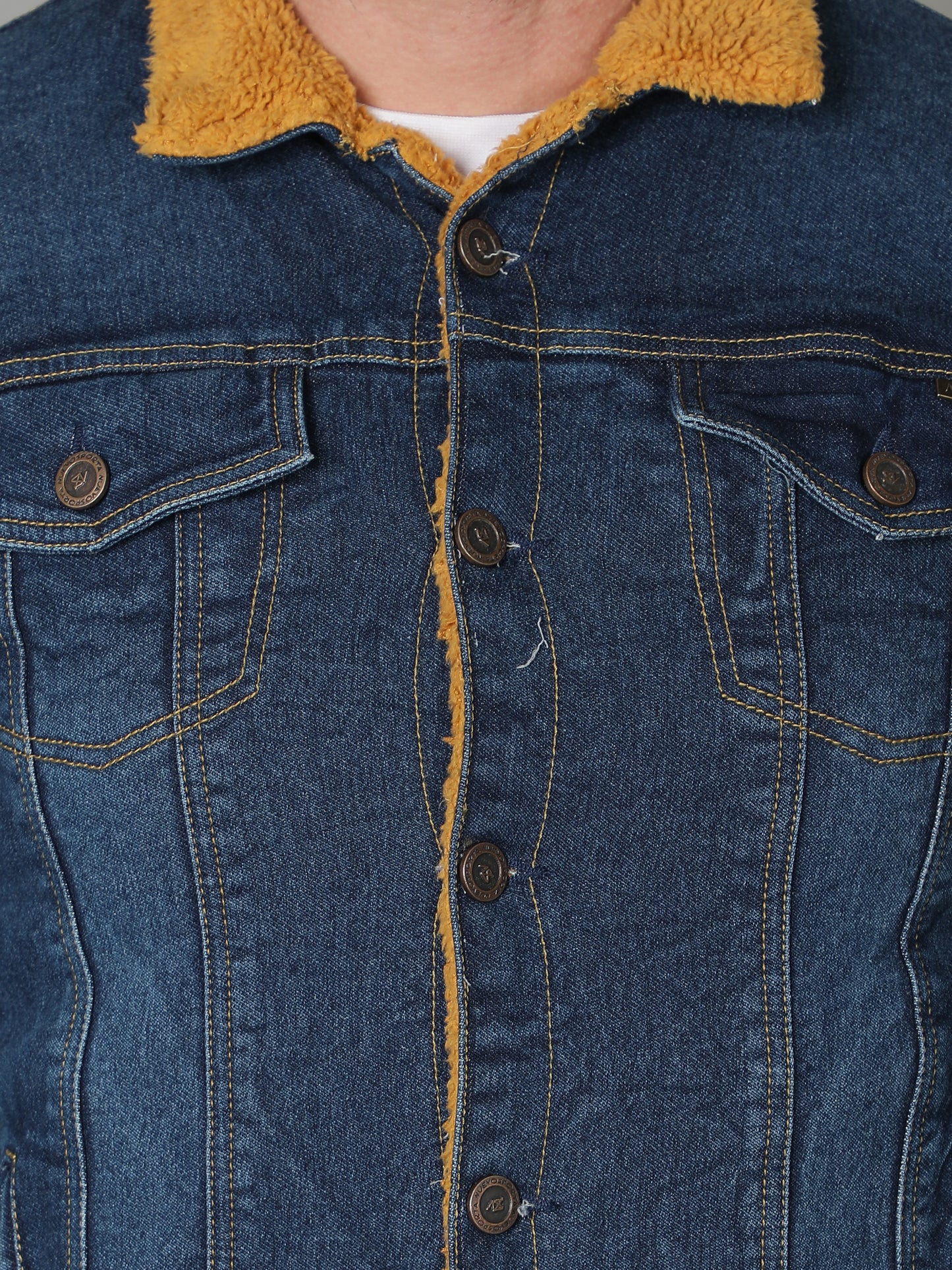 NUEVOSPORTA Men's Winter Wear Faux Fur Dark Blue Denim Jacket