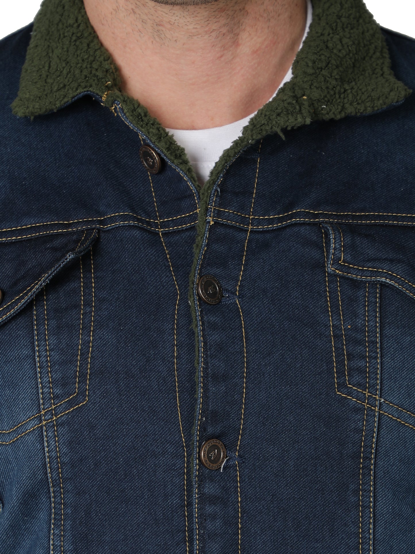 NUEVOSPORTA Men's Winter Wear Faux Fur Blue Denim Jacket