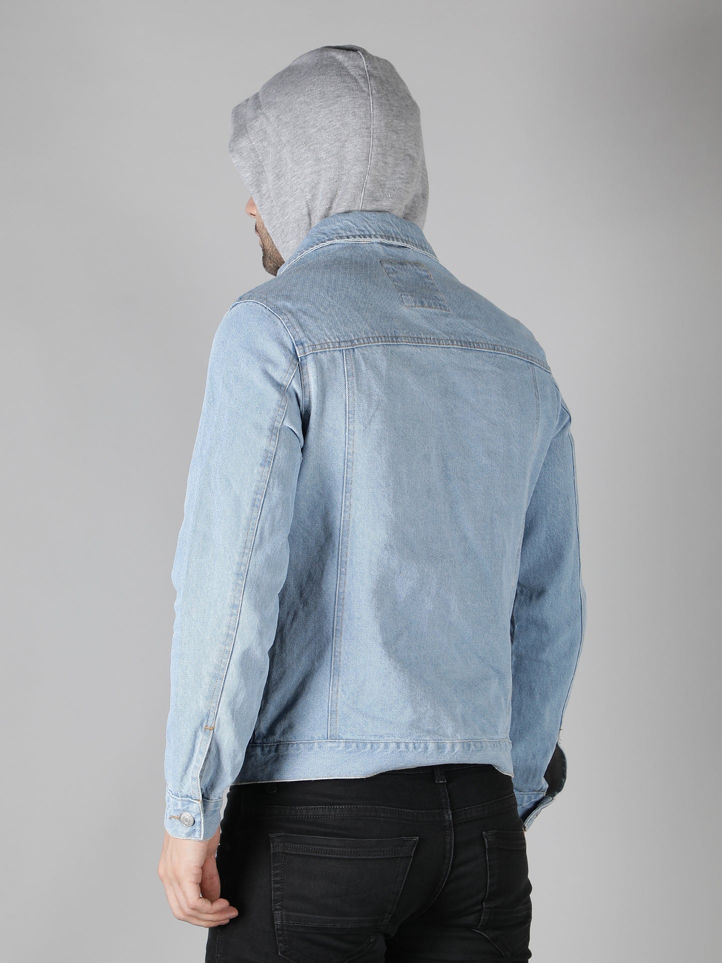 NUEVOSPORTA Men's Blue Denim Jacket With Hooded Grey Terry