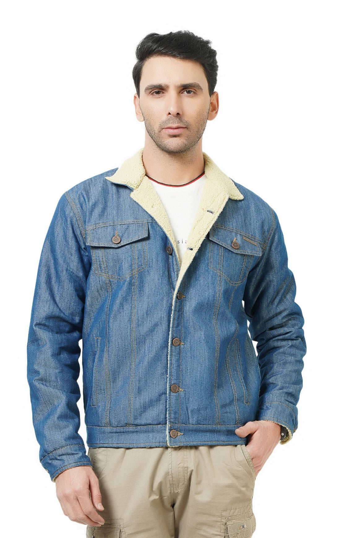 NUEVOSPORTA Men's Winter Wear Sherpa Blue Denim Jacket