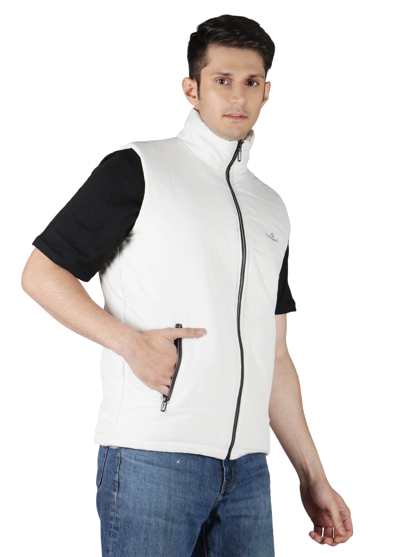 NUEVOSPORTA SOLID WHITE HALF SLEEVE MEN'S PUFFER JACKET