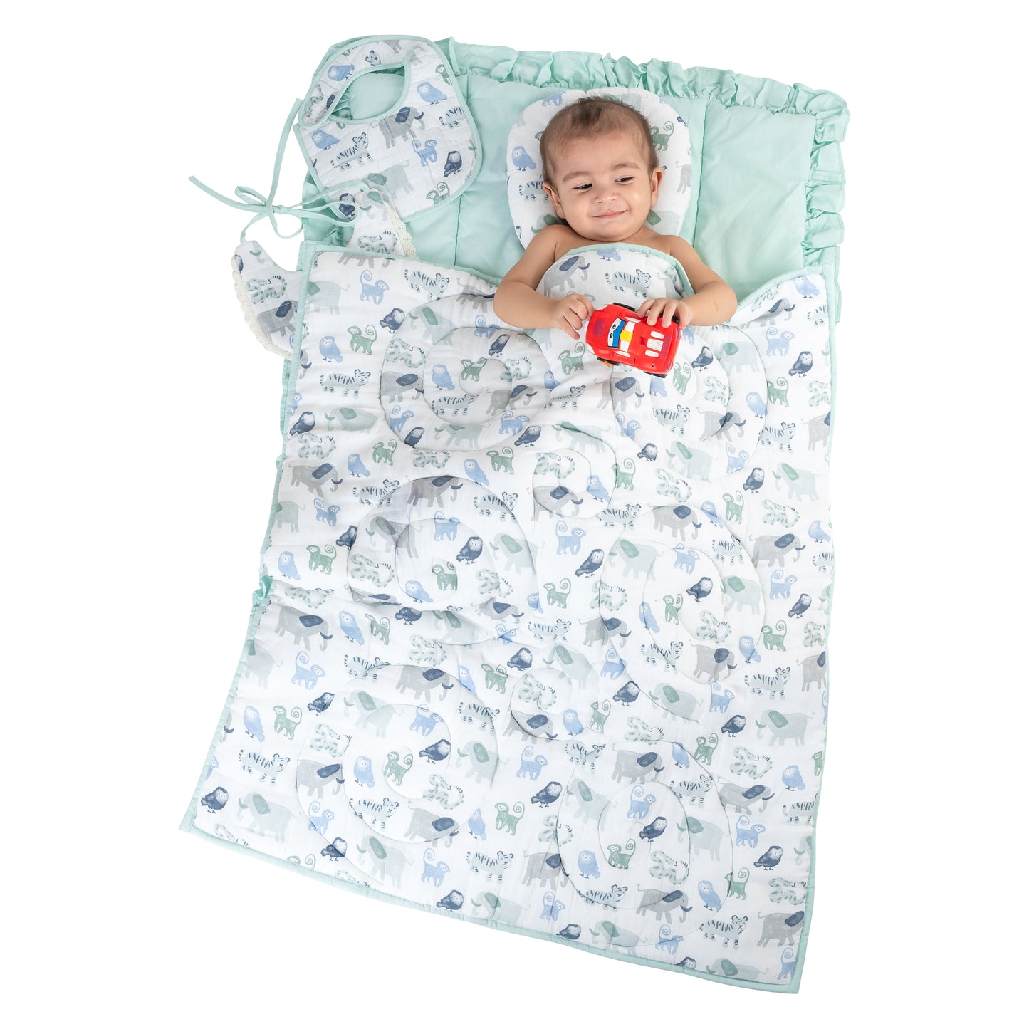 NUEVOSGHAR New Born Baby Printed Bedding Set (Pack of 5 pcs) | (0-24 Months)
