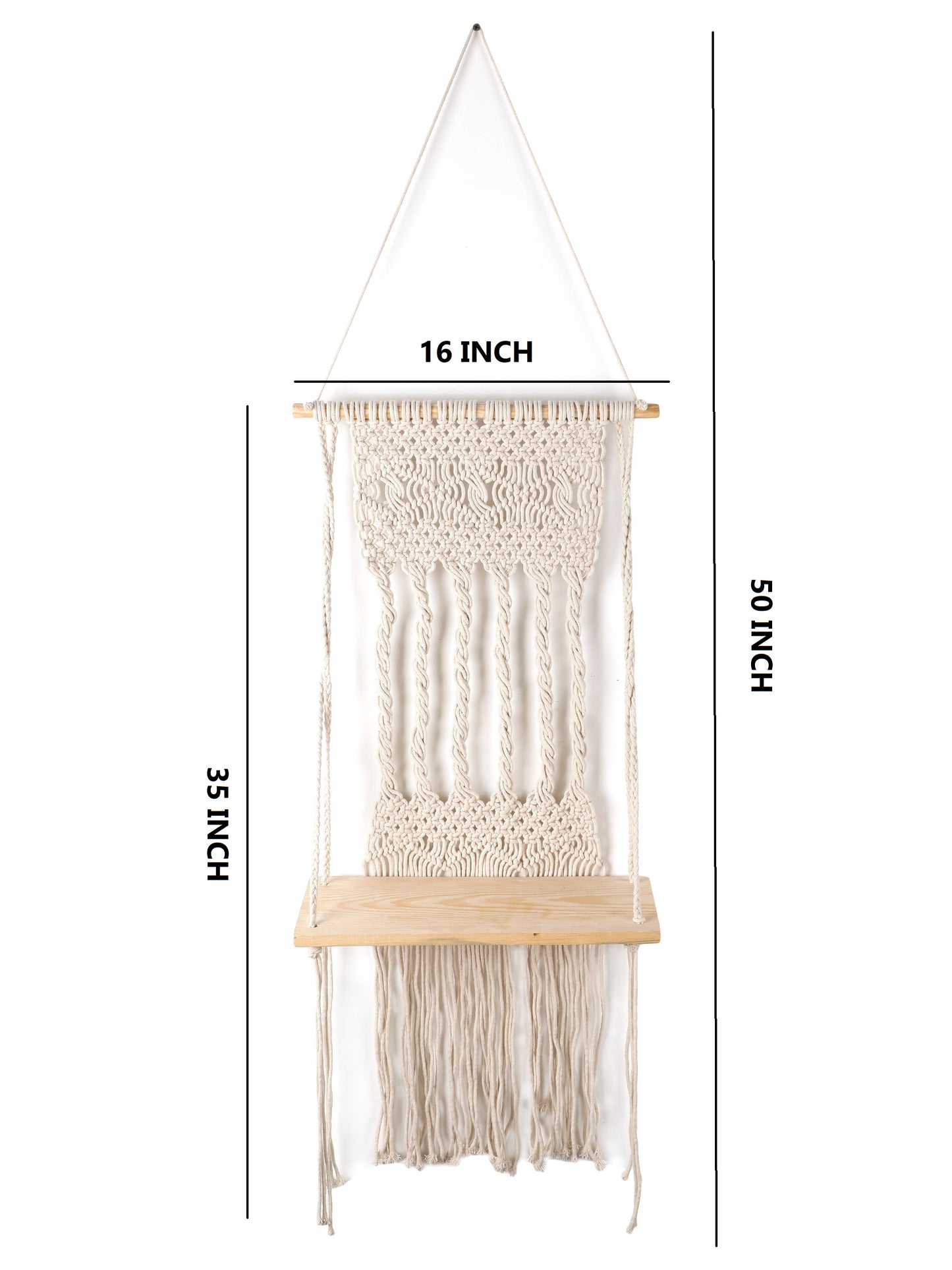 NUEVOSGHAR Macrame Wall Hanging Shelf | Bohemian Hanging Plant Shelves | Handmade Macrame Wall Hanging Decor | Wooden Wall Hanging Shelf_Beige