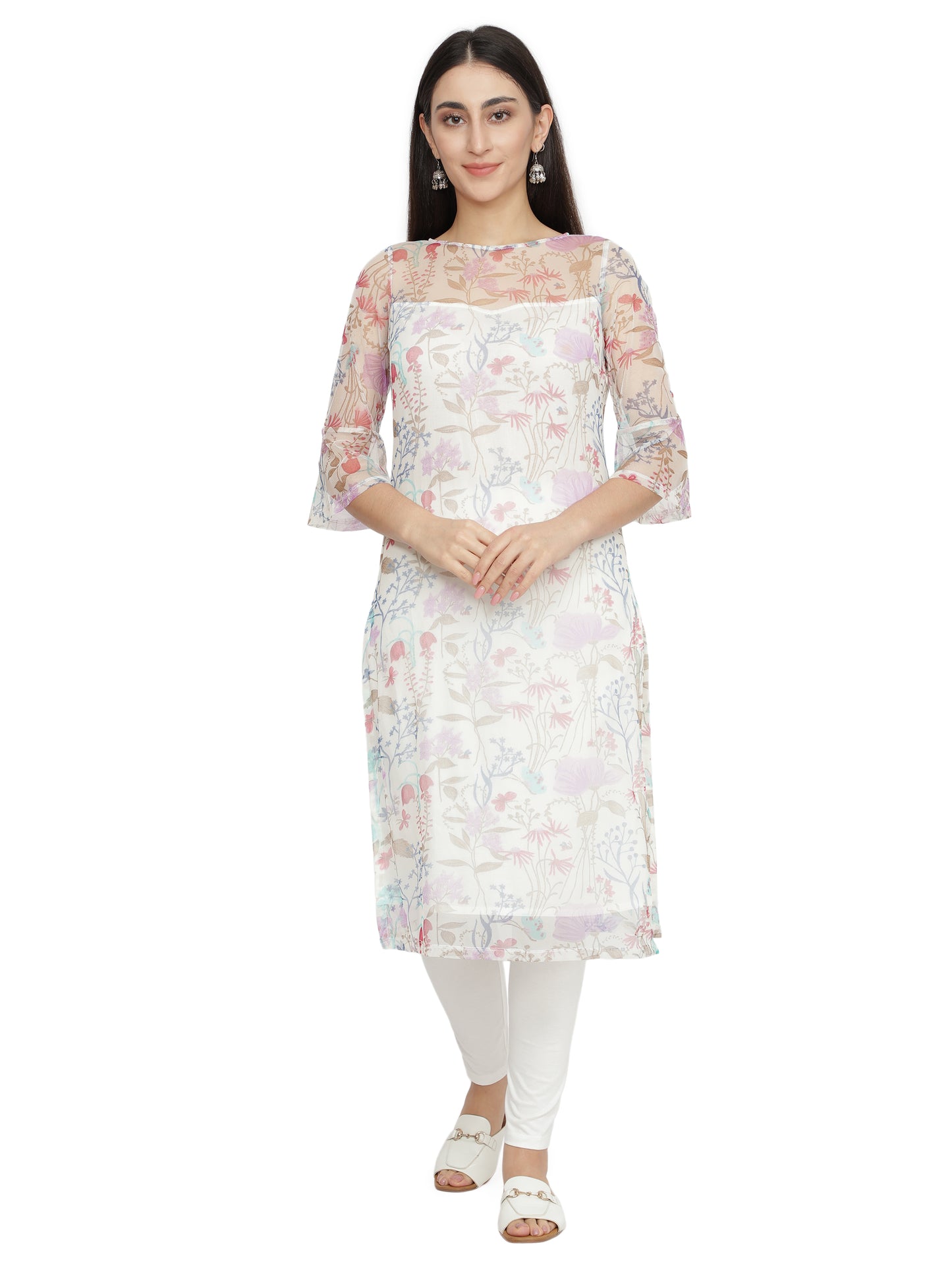 Women Printed Polycotton Straight Kurta (Pink) freeshipping - NUEVOSDAMAS