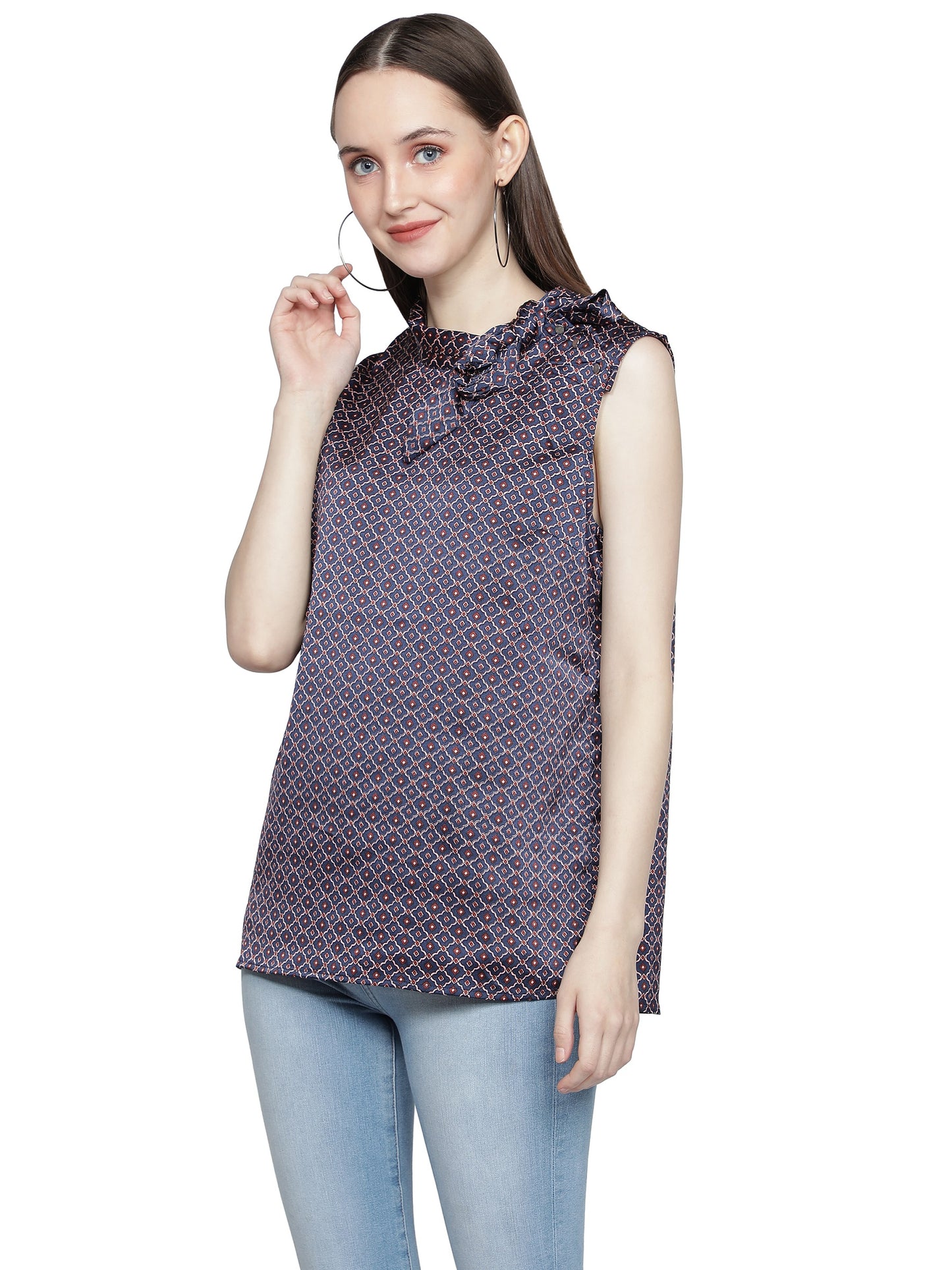 NUEVOSDAMAS Women Satin Lycra Printed Designer Purple Top