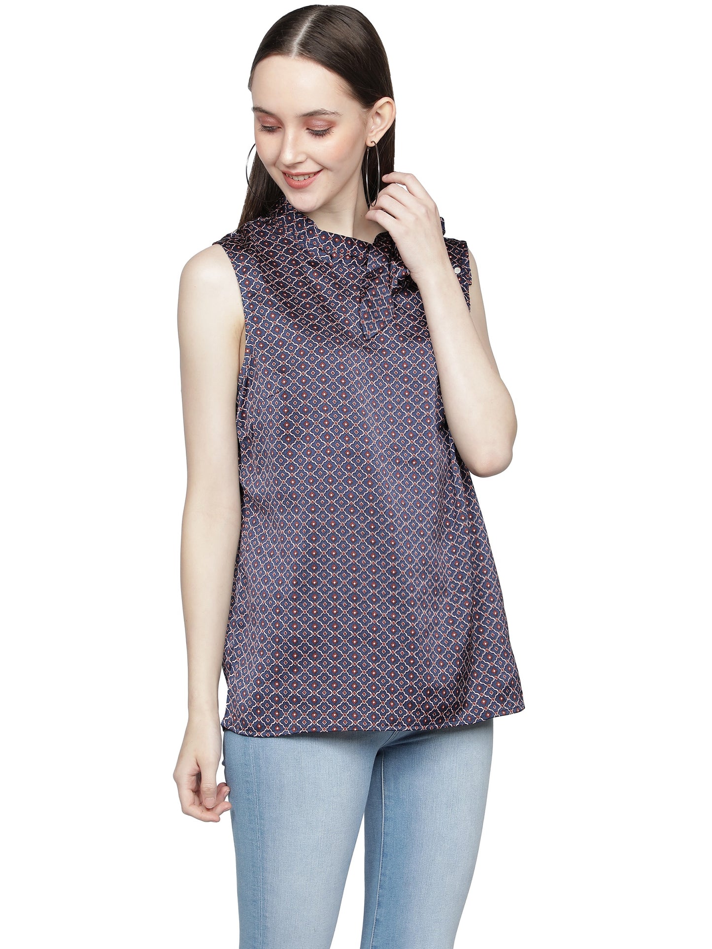 NUEVOSDAMAS Women Satin Lycra Printed Designer Purple Top