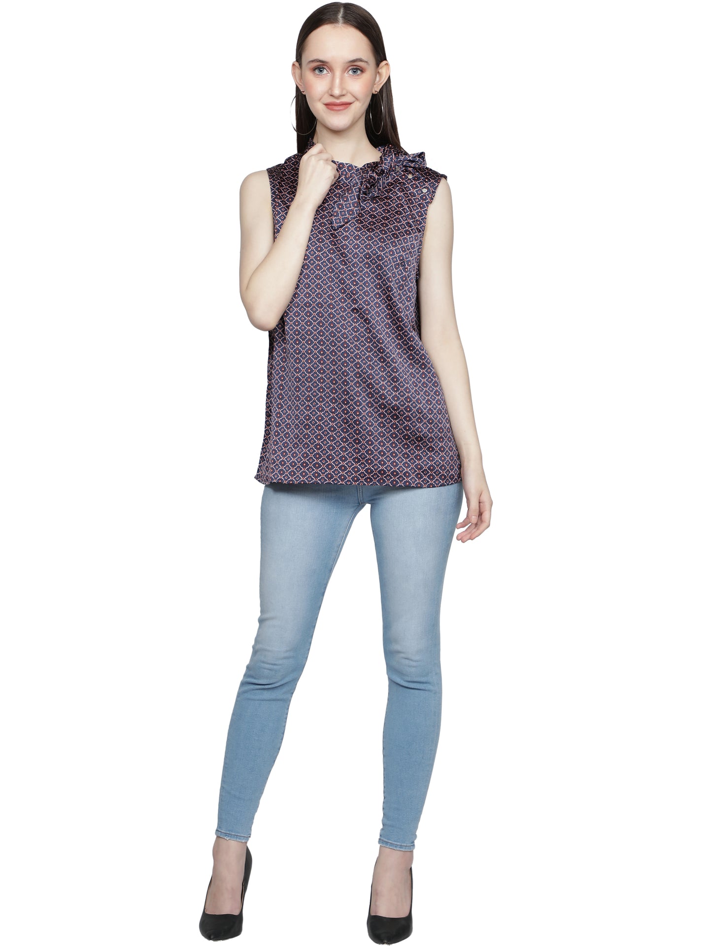 NUEVOSDAMAS Women Satin Lycra Printed Designer Purple Top