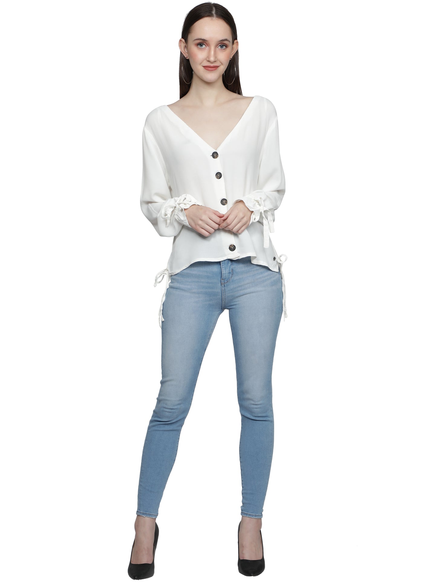 NUEVOSDAMAS Women Rayon Solid White Shirt Top