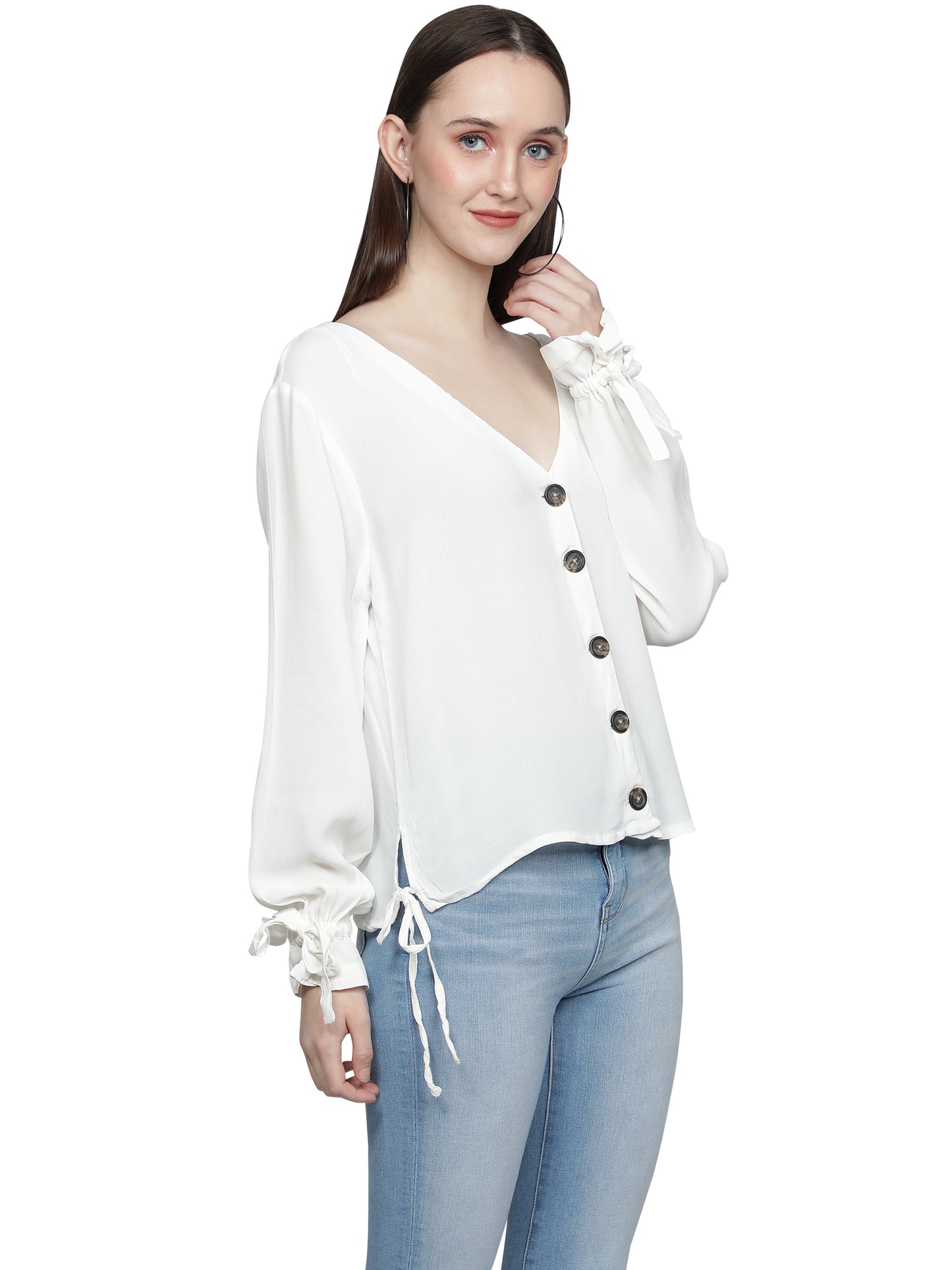 NUEVOSDAMAS Women Rayon Solid White Shirt Top