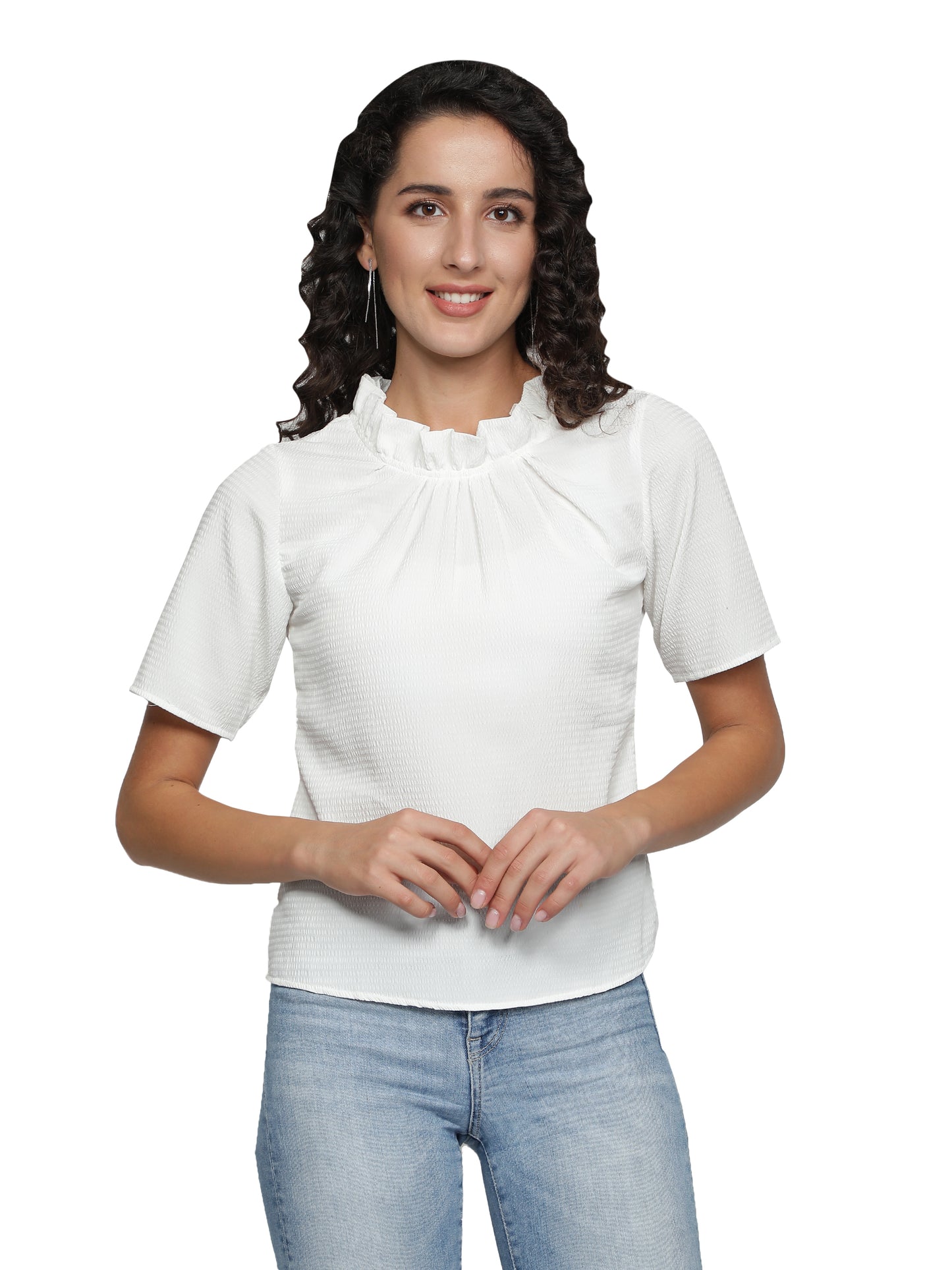 Casual Regular Sleeves Solid Women White Top