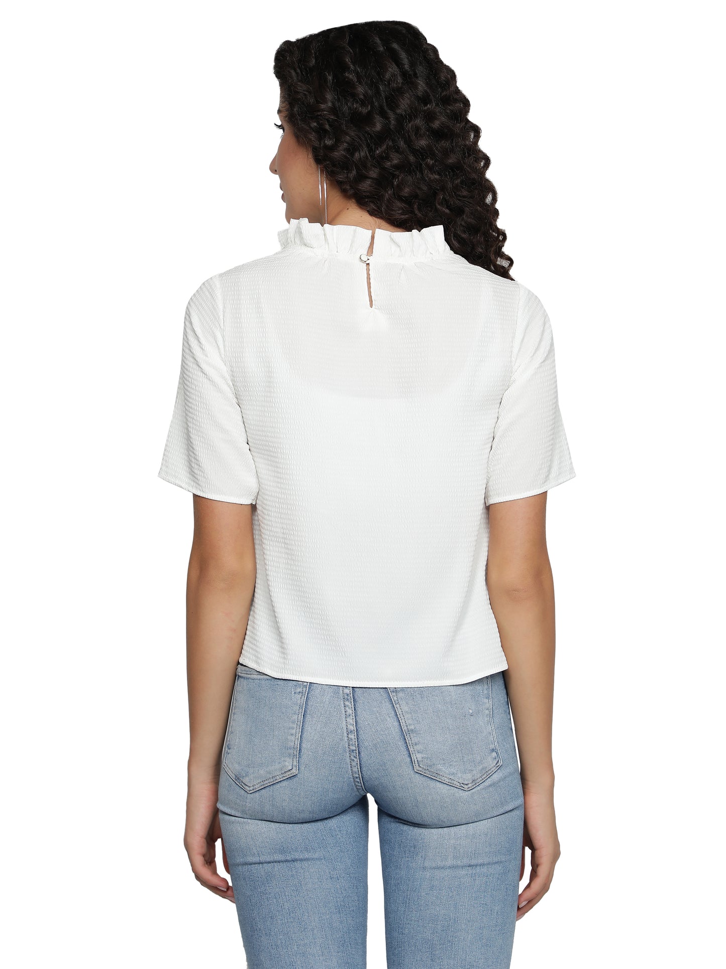 Casual Regular Sleeves Solid Women White Top