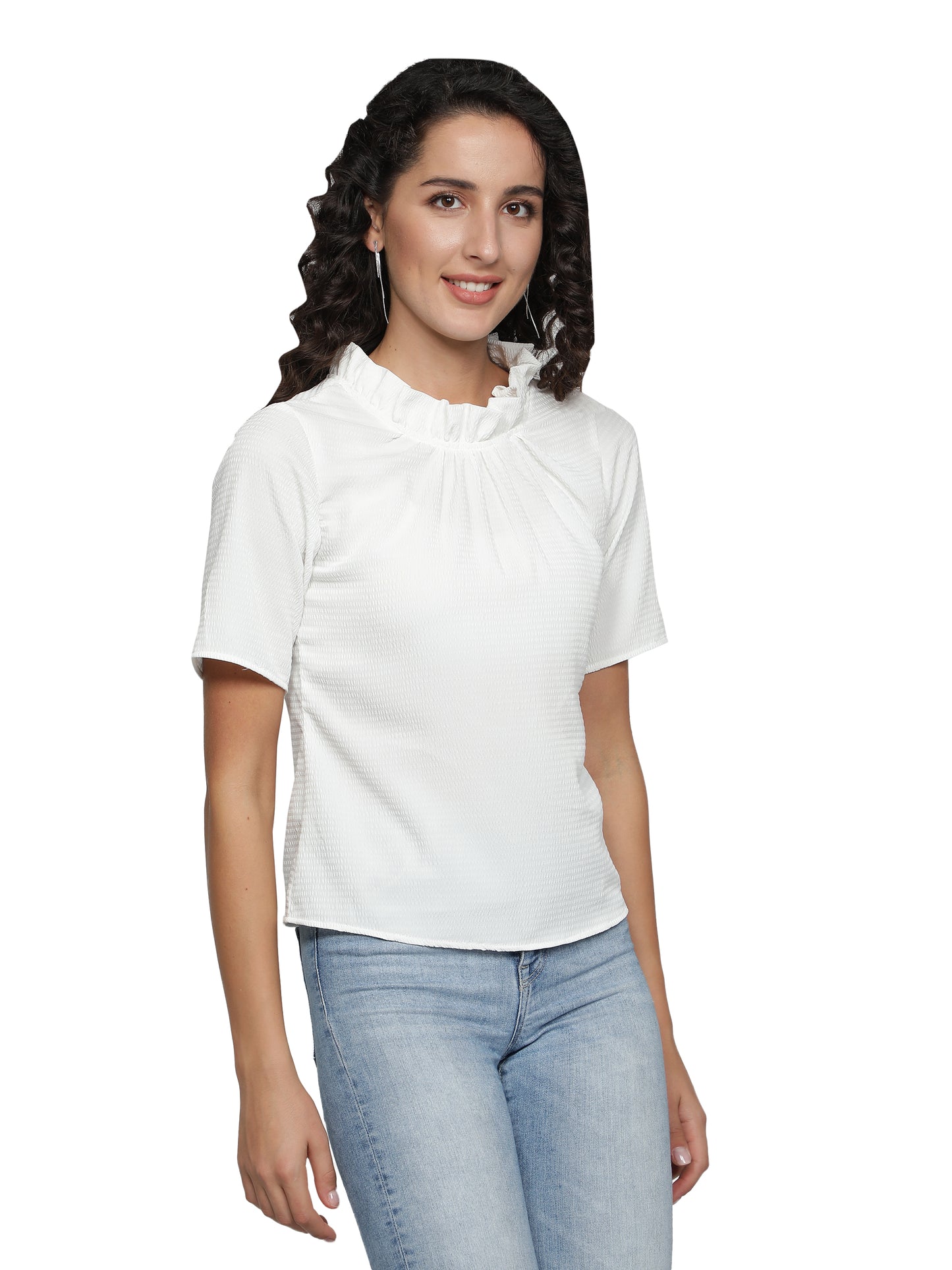 Casual Regular Sleeves Solid Women White Top