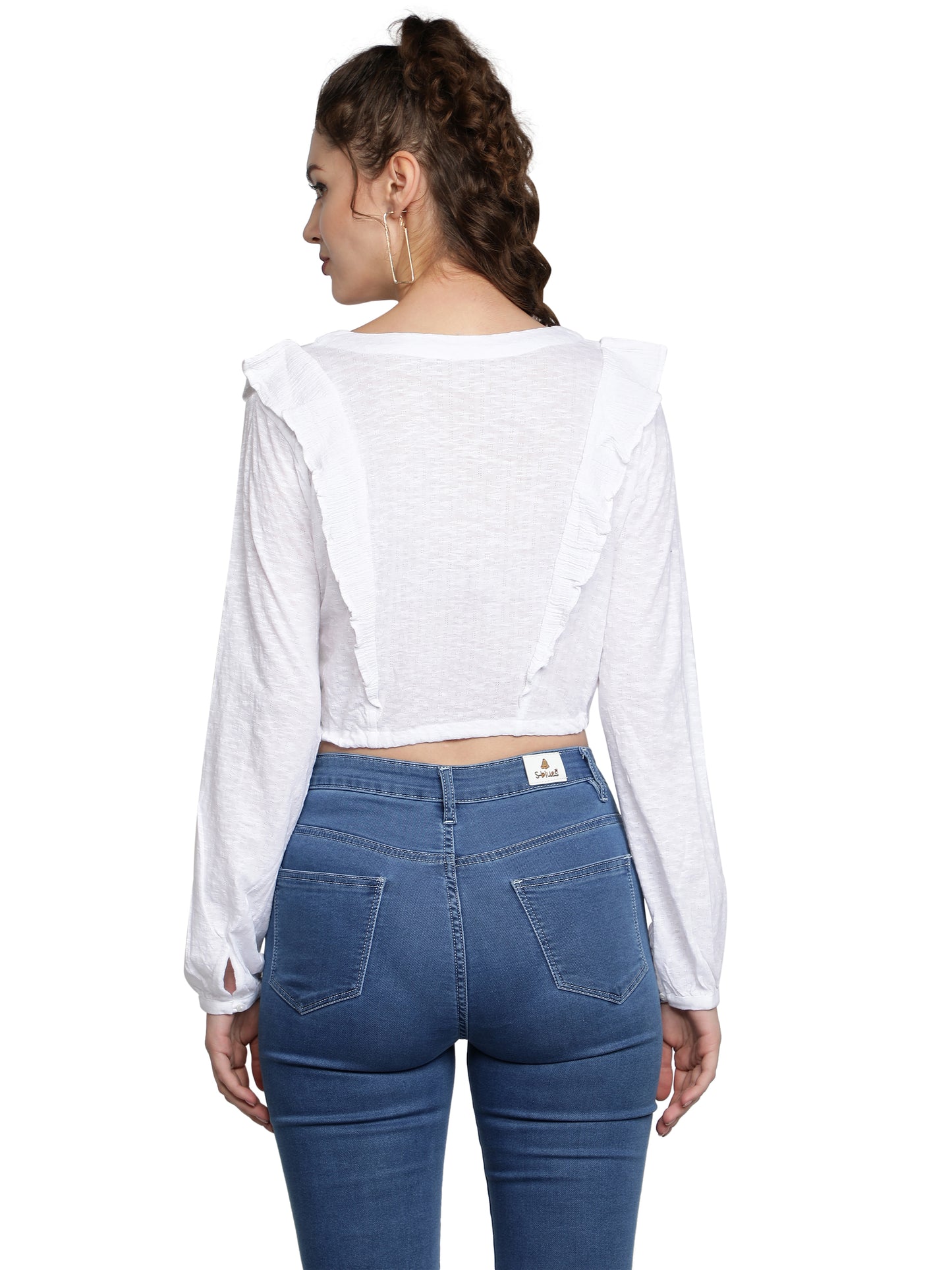 Casual Balloon Sleeve Solid Women White Top
