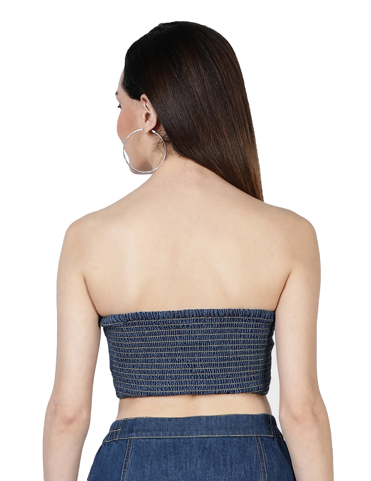 NUEVOSDAMAS Women Western Cotton Denim Bustier Vest Crop Top (Blue)
