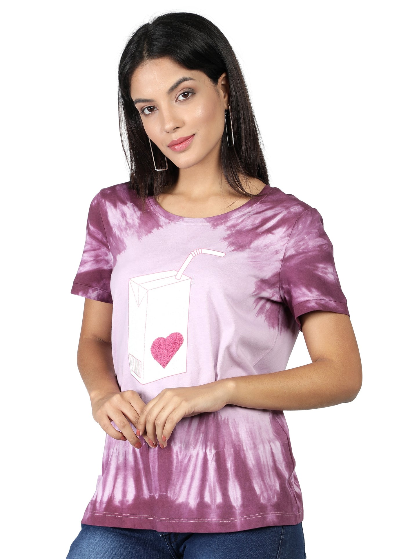 NUEVOSDAMAS Cotton Jersey Round Neck Half Sleeve Casual Top