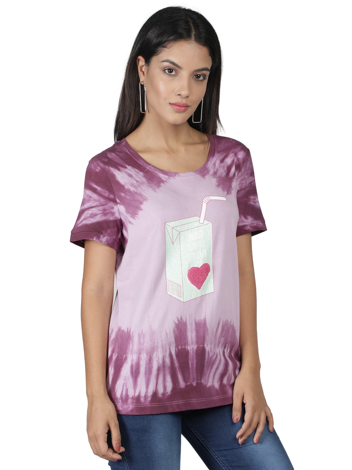 NUEVOSDAMAS Cotton Jersey Round Neck Half Sleeve Casual Top