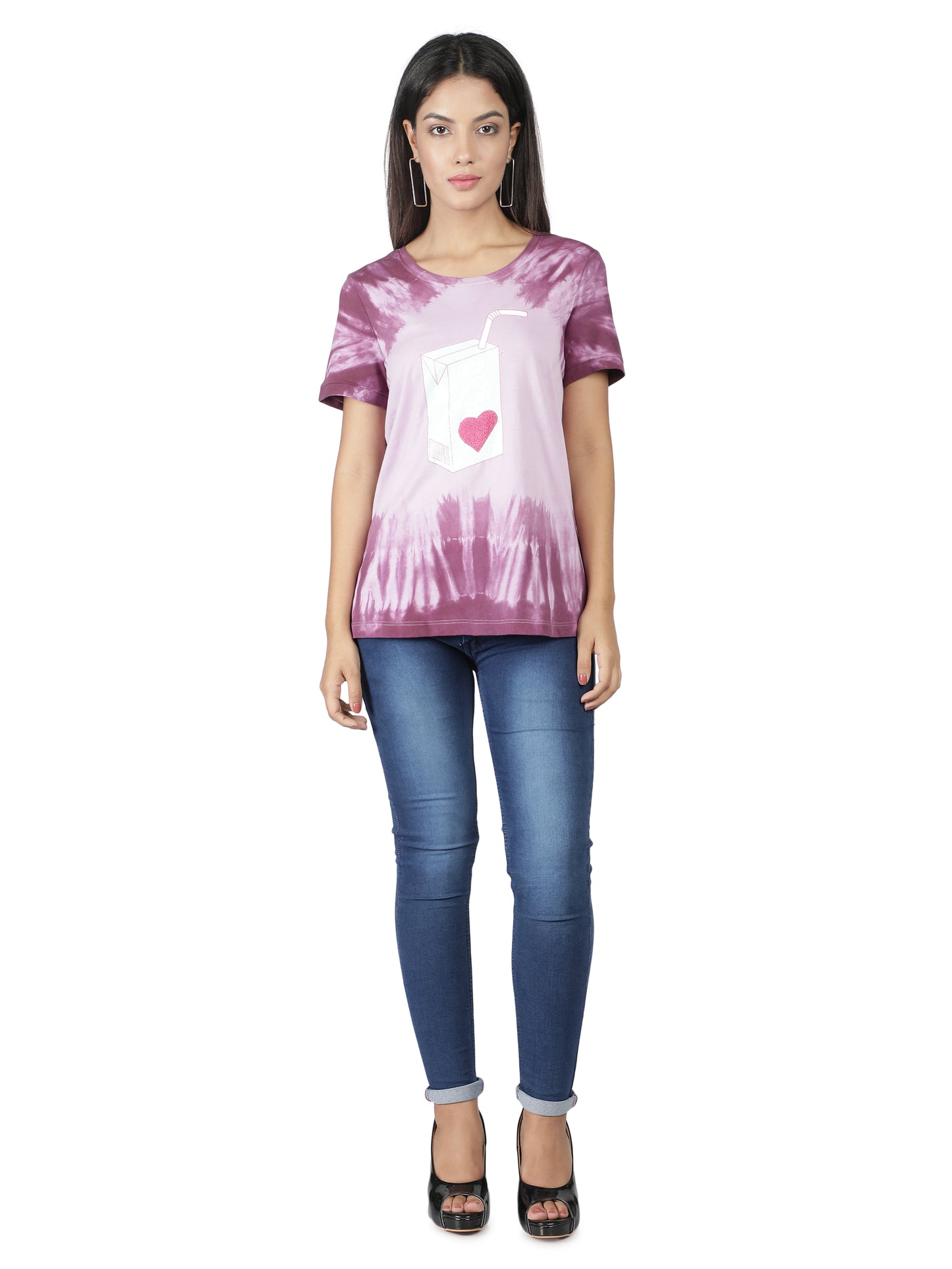 NUEVOSDAMAS Cotton Jersey Round Neck Half Sleeve Casual Top