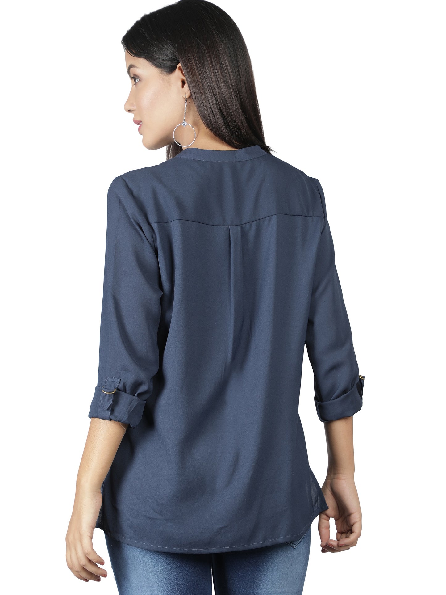 NUEVOSDAMAS Women Georgette Solid Blue Shirt/Top