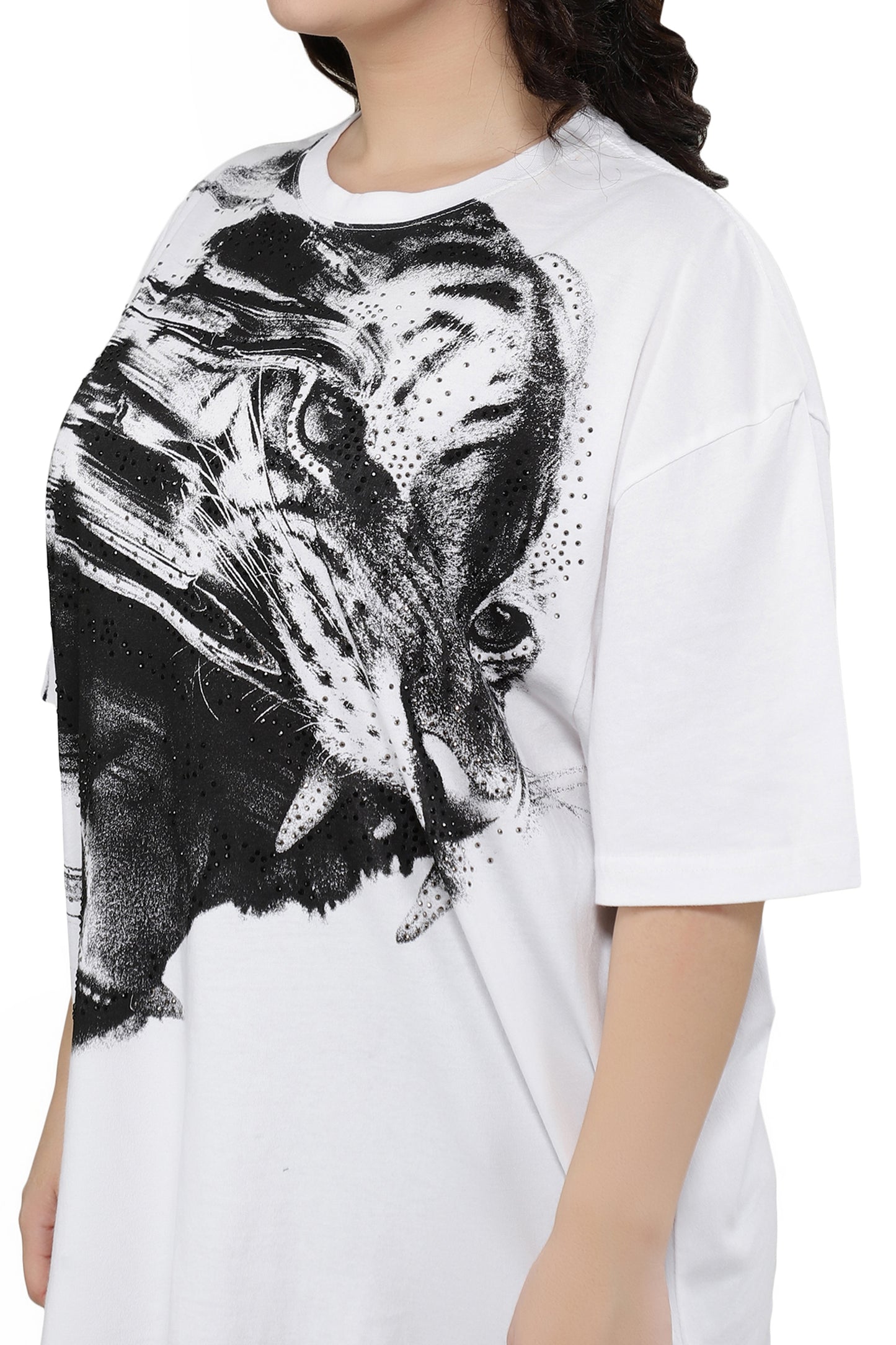 NUEVOSDAMAS Women Cotton Printed Half Sleeve Women's White T-Shirt