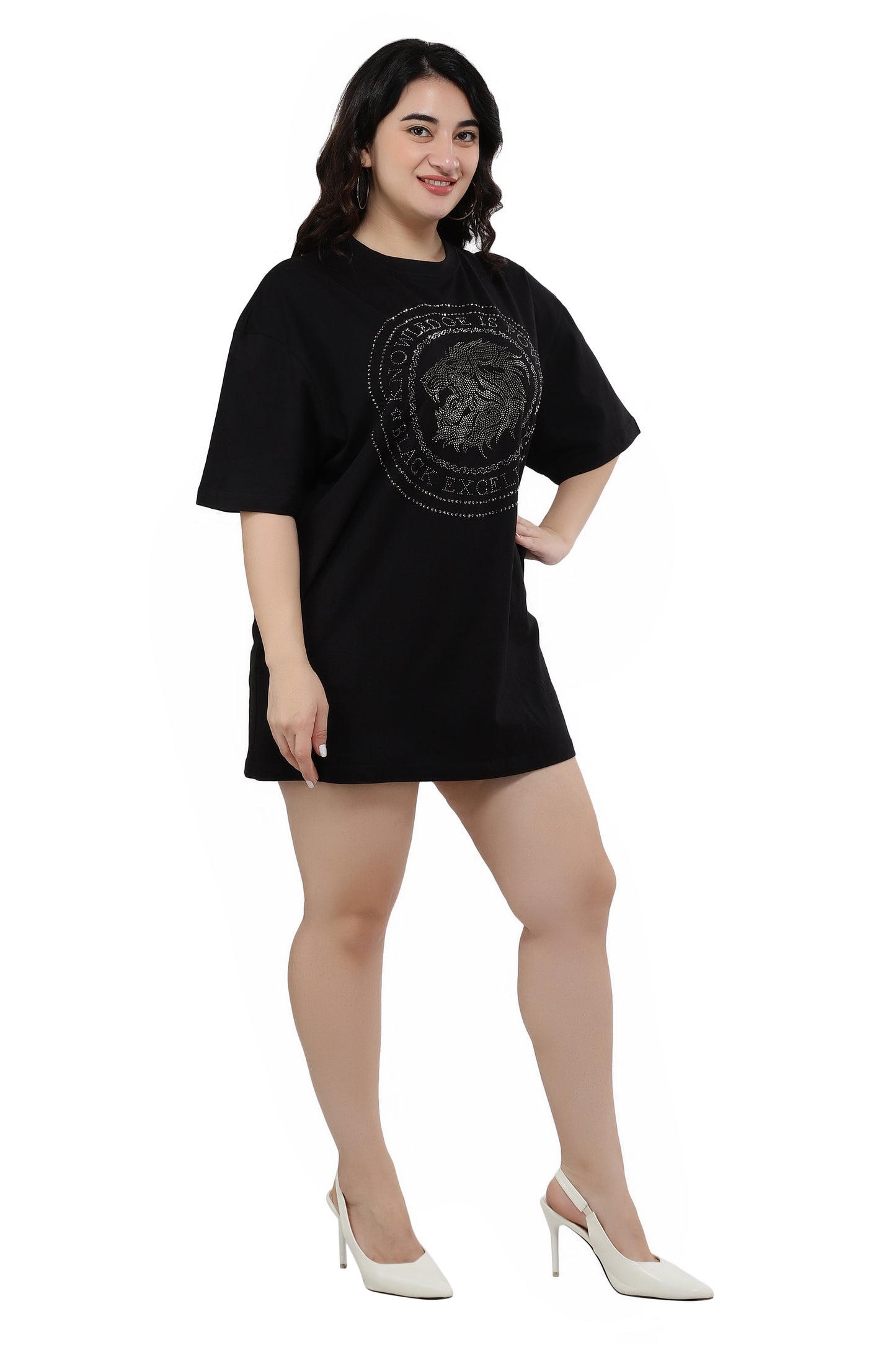 NUEVOSDAMAS Women Cotton Graphic Printed Half Sleeve Women's Black T-Shirt