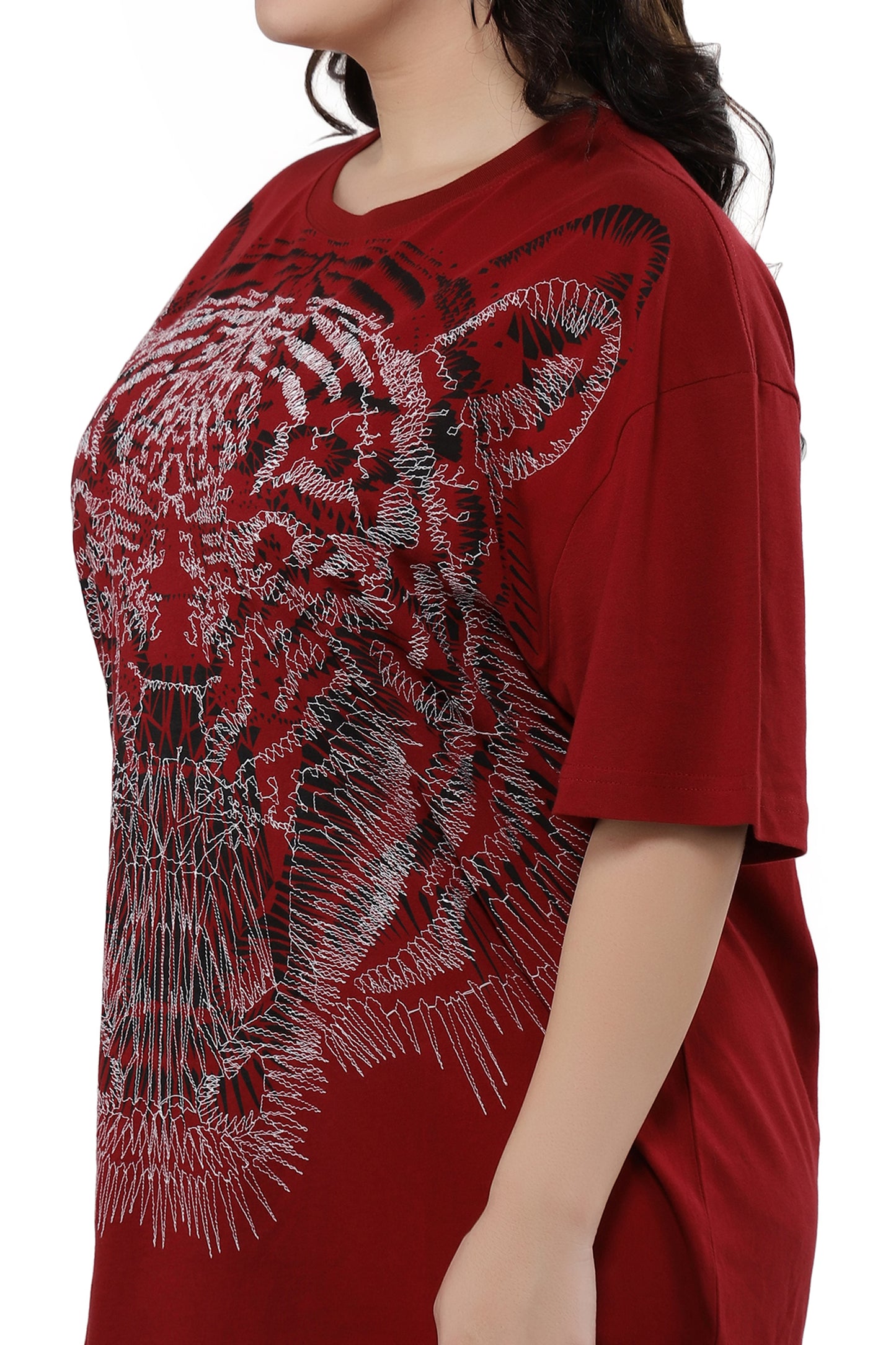 NUEVOSDAMAS Women Cotton Lion Printed Half Sleeve Women's Maroon T-Shirt