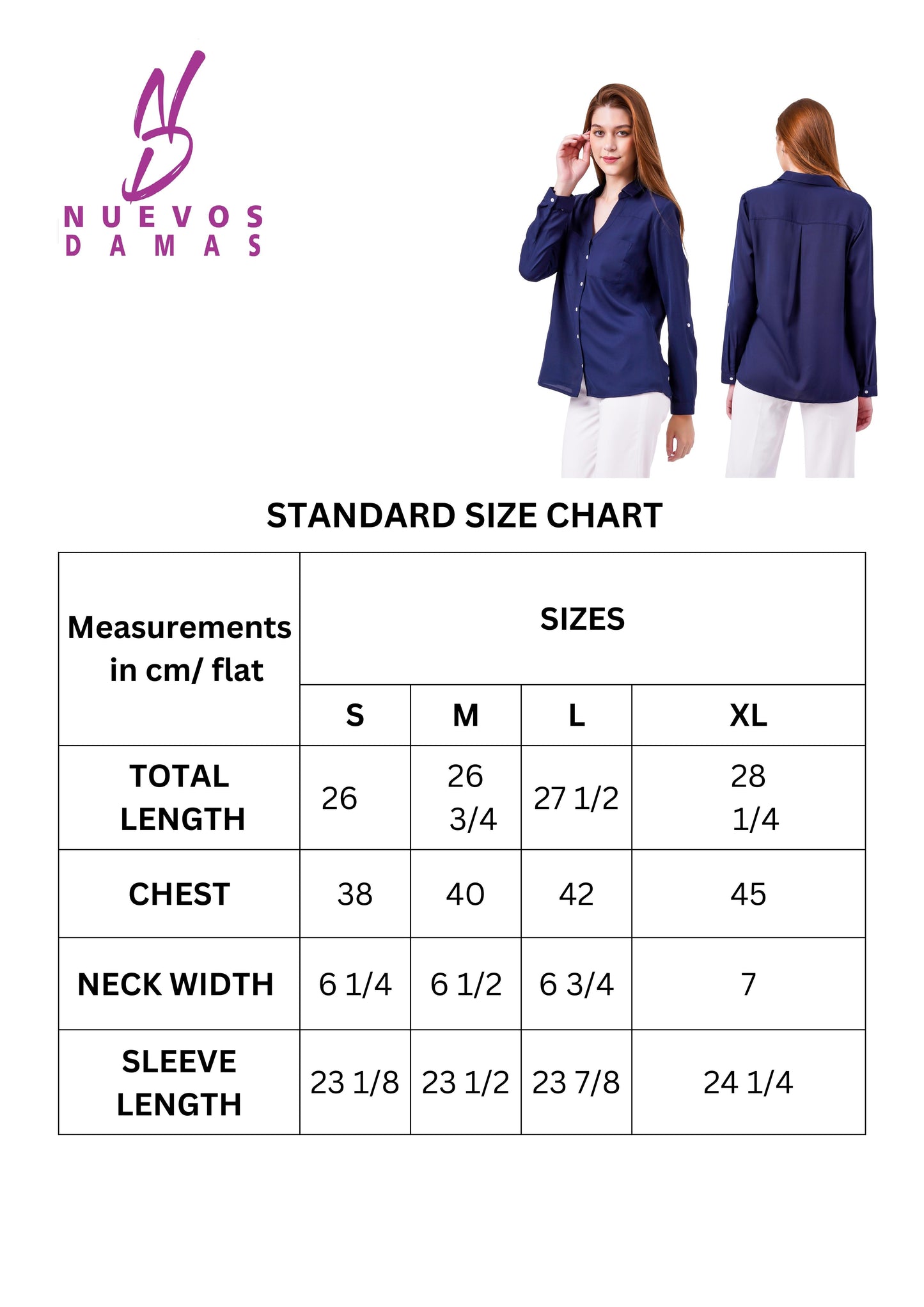 NUEVOSDAMAS Solid Navy Blue Casual/Formal Women Full Sleeve Shirt
