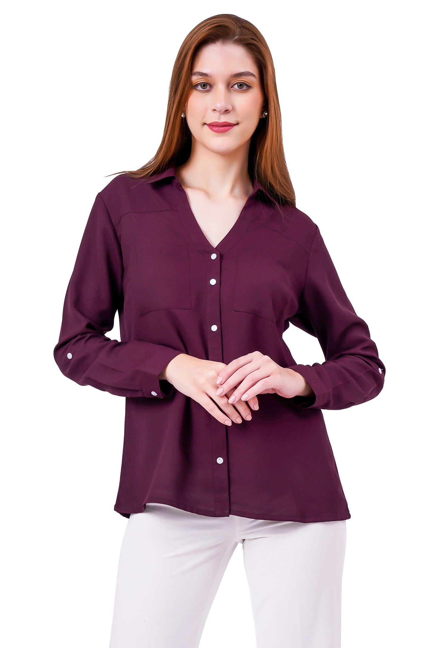 NUEVOSDAMAS Solid Wine Casual/Formal Women Full Sleeve Shirt