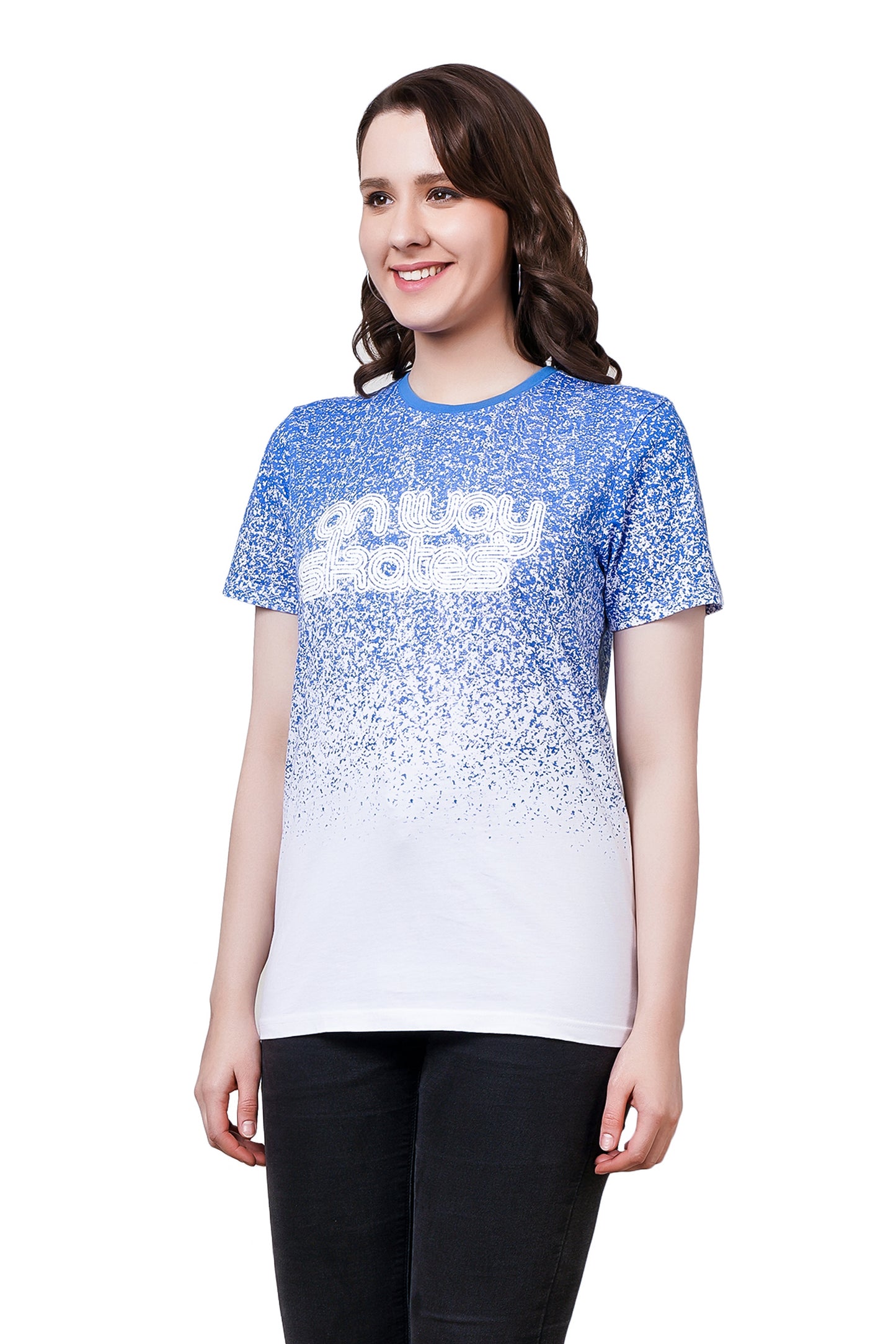NUEVOSDAMAS Cotton Typography Printed | T-Shirt White/Light Blue