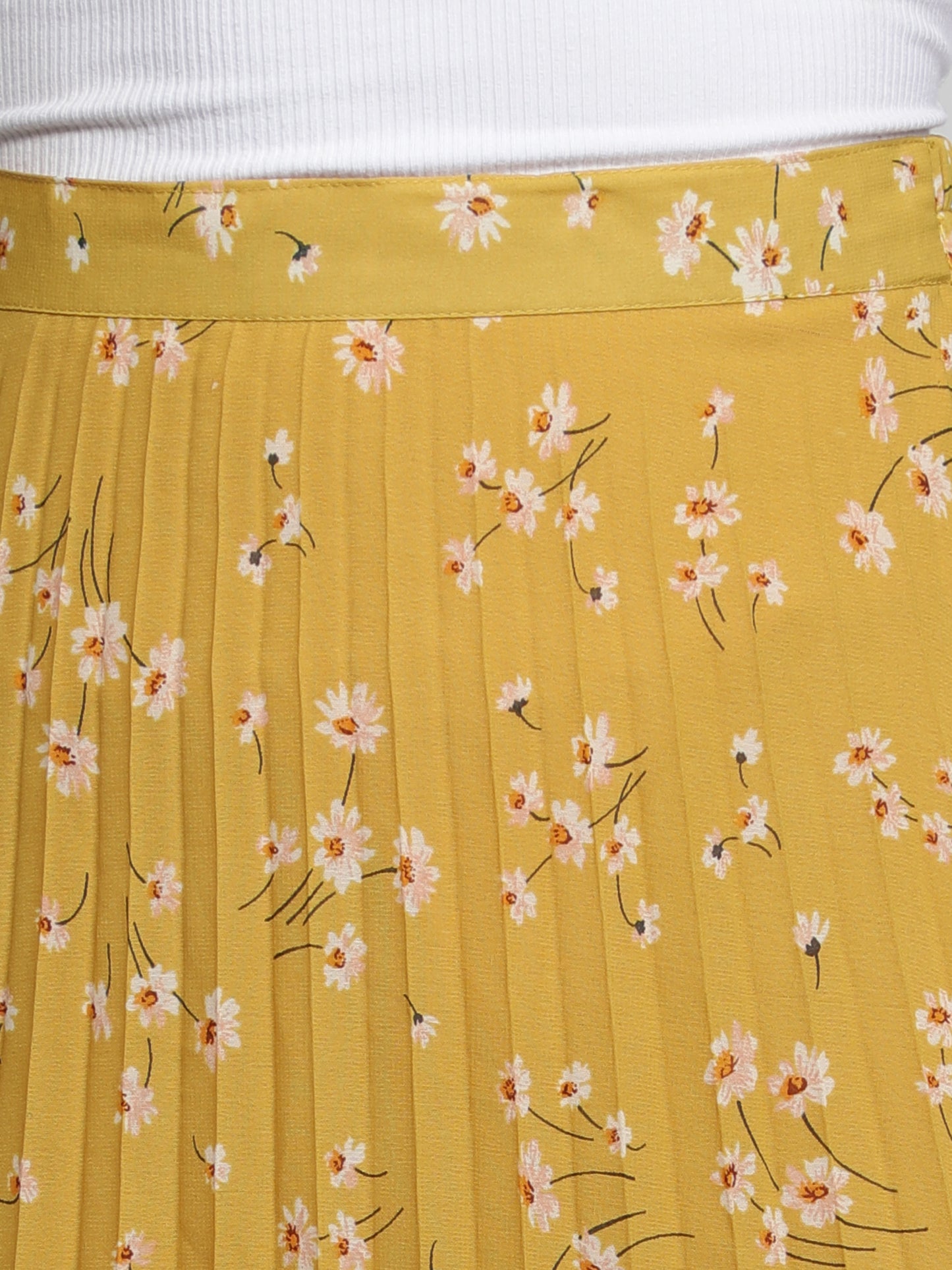 Women Floral Print Pleated Yellow Skirt freeshipping - NUEVOSDAMAS