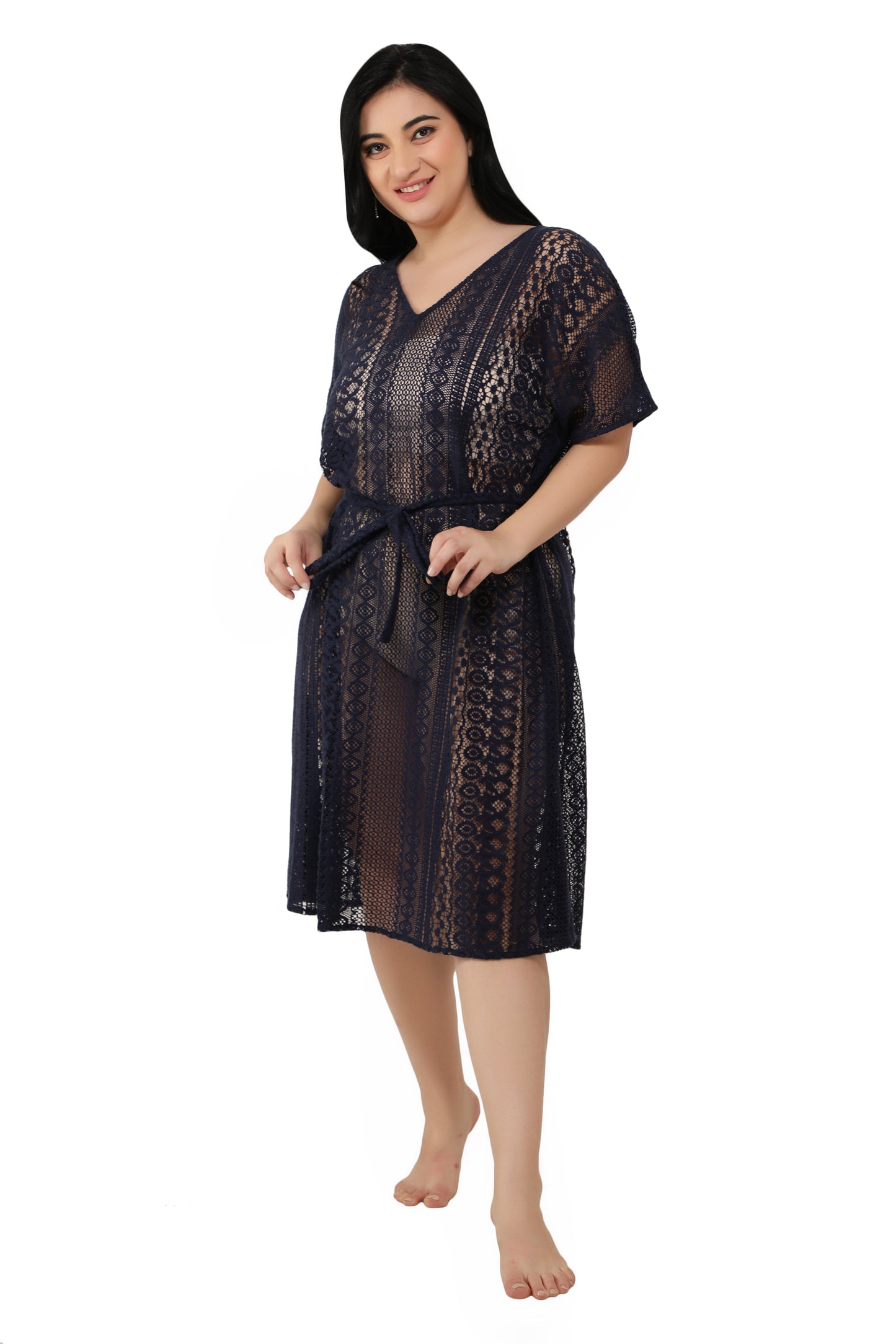 NUEVOSDAMAS Women Cotton Net Kaftan Black