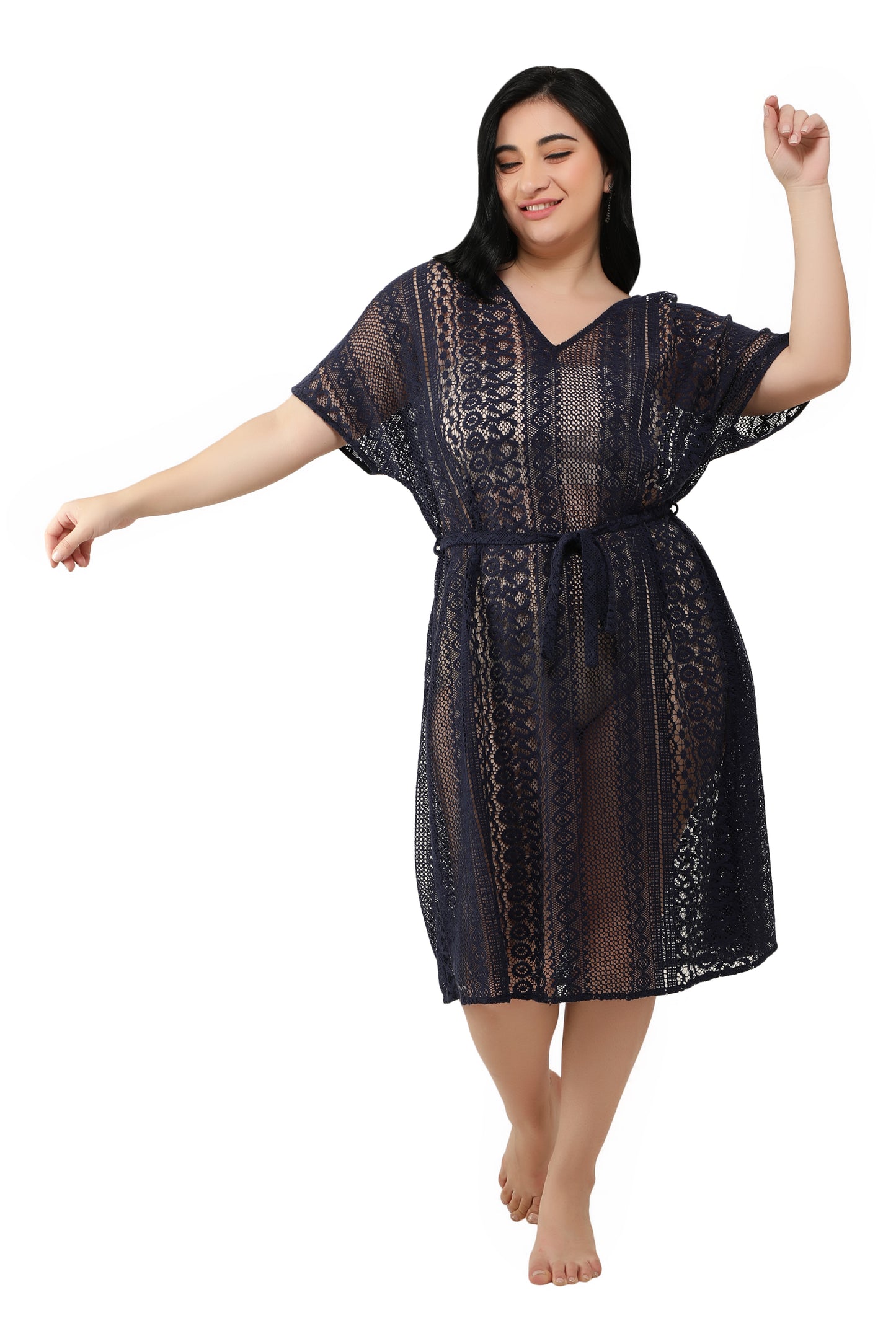 NUEVOSDAMAS Women Cotton Net Kaftan Black