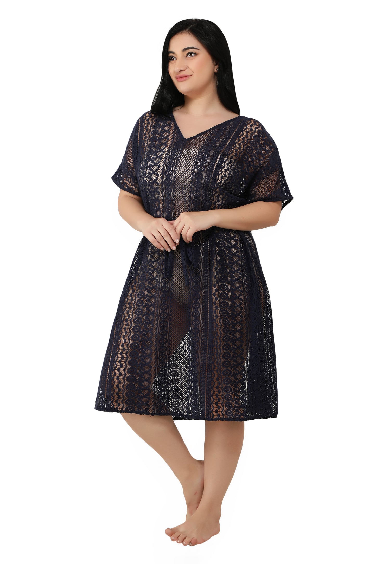 NUEVOSDAMAS Women Cotton Net Kaftan Black