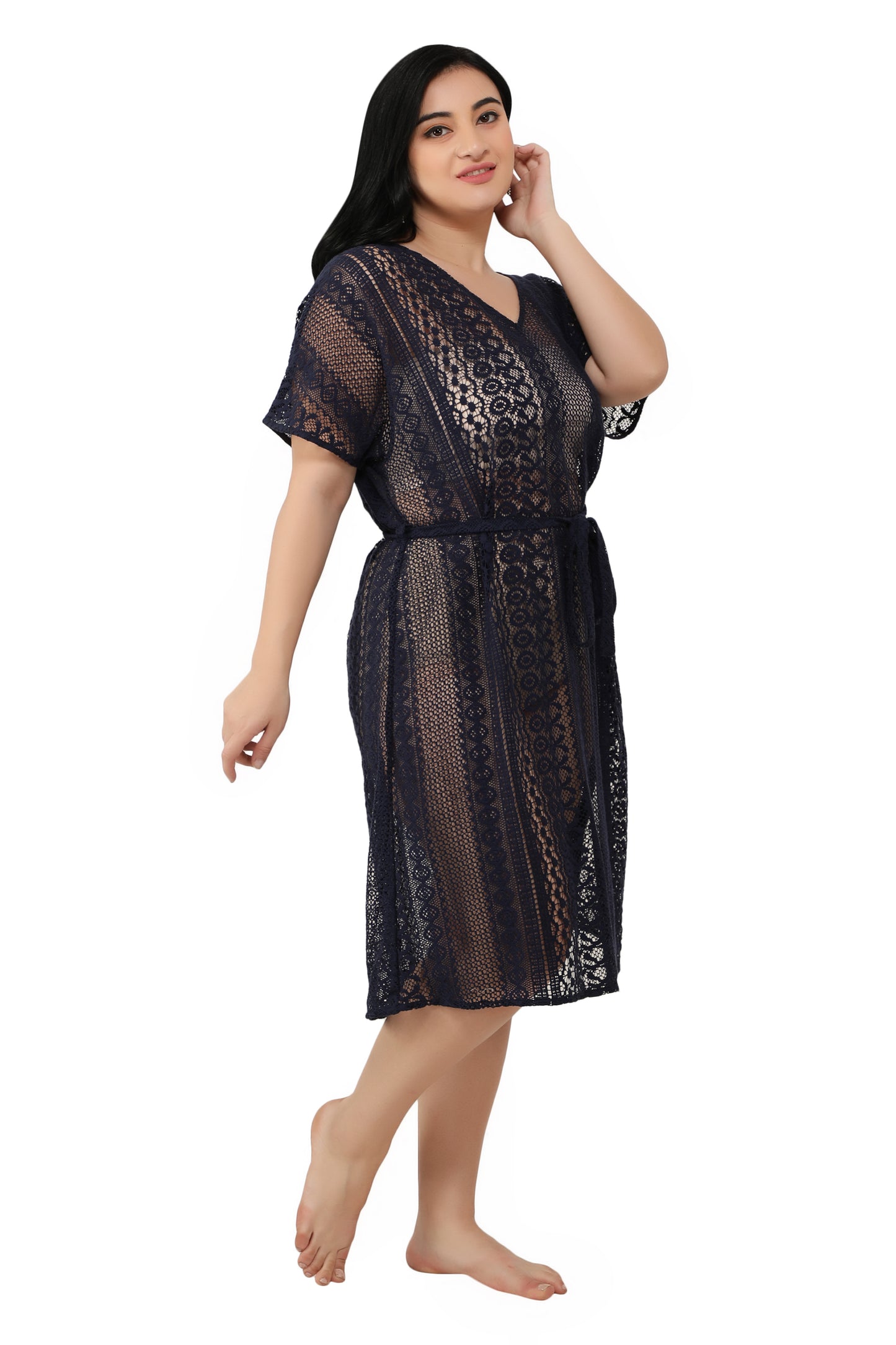 NUEVOSDAMAS Women Cotton Net Kaftan Black