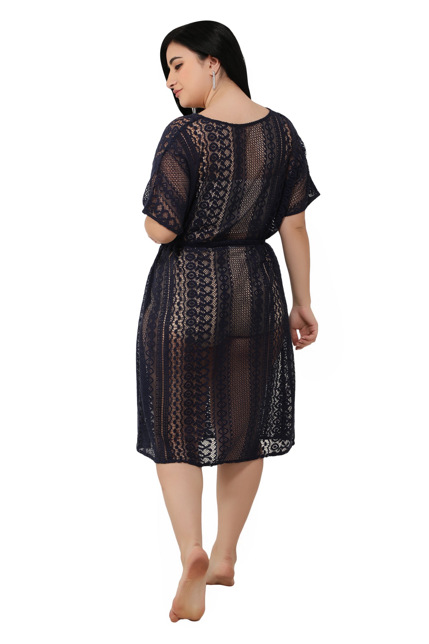 NUEVOSDAMAS Women Cotton Net Kaftan Black