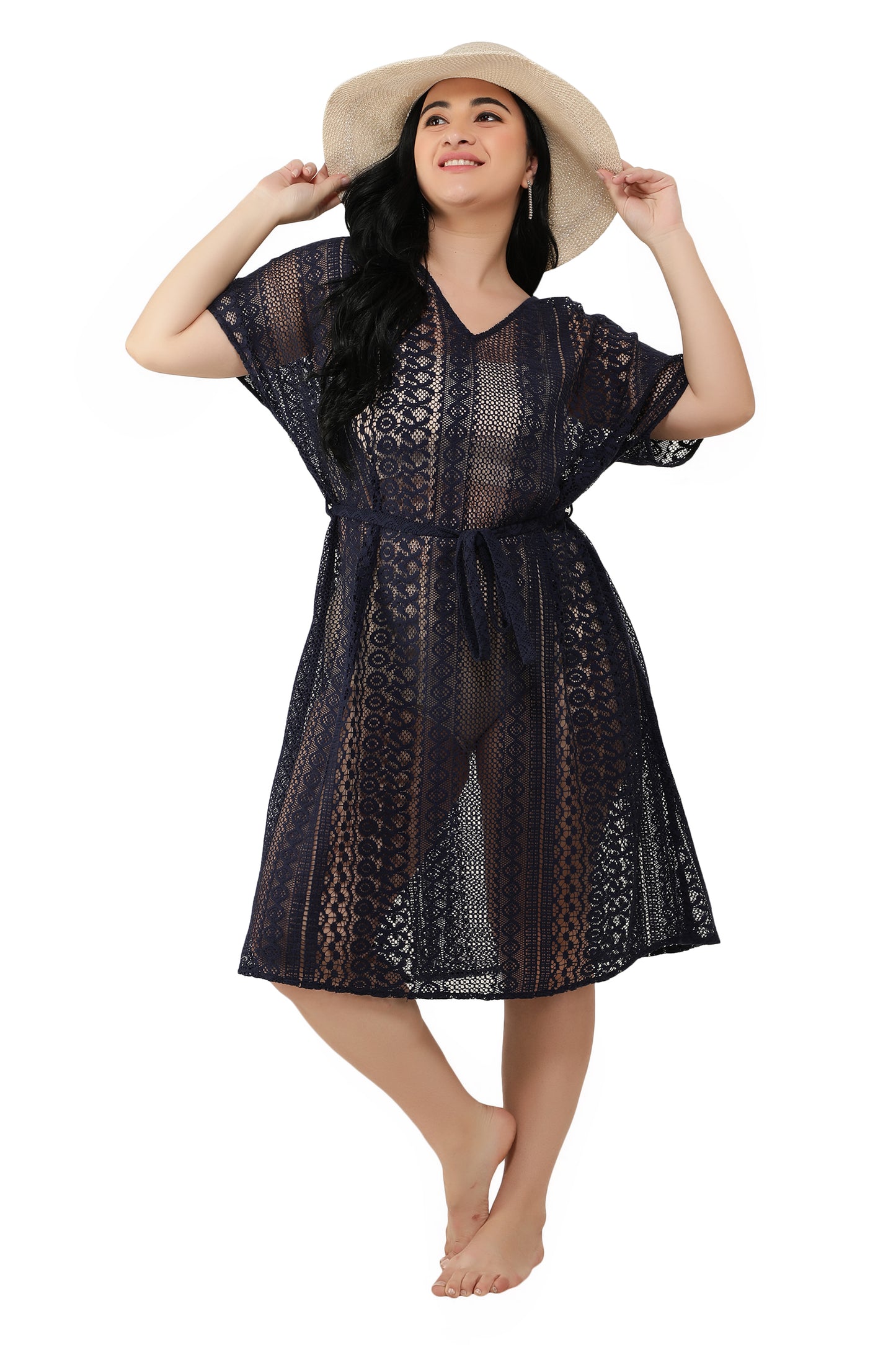 NUEVOSDAMAS Women Cotton Net Kaftan Black