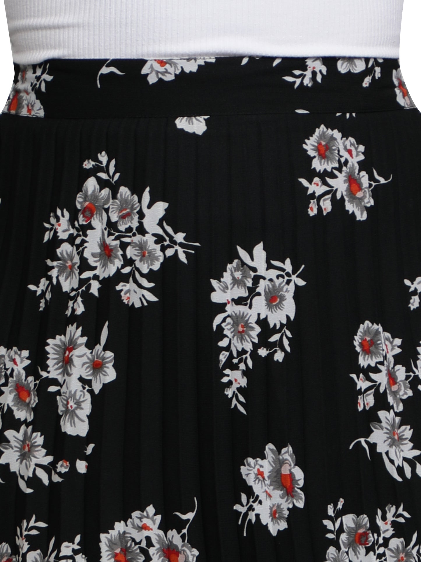 Women Floral Print Pleated Black Skirt freeshipping - NUEVOSDAMAS