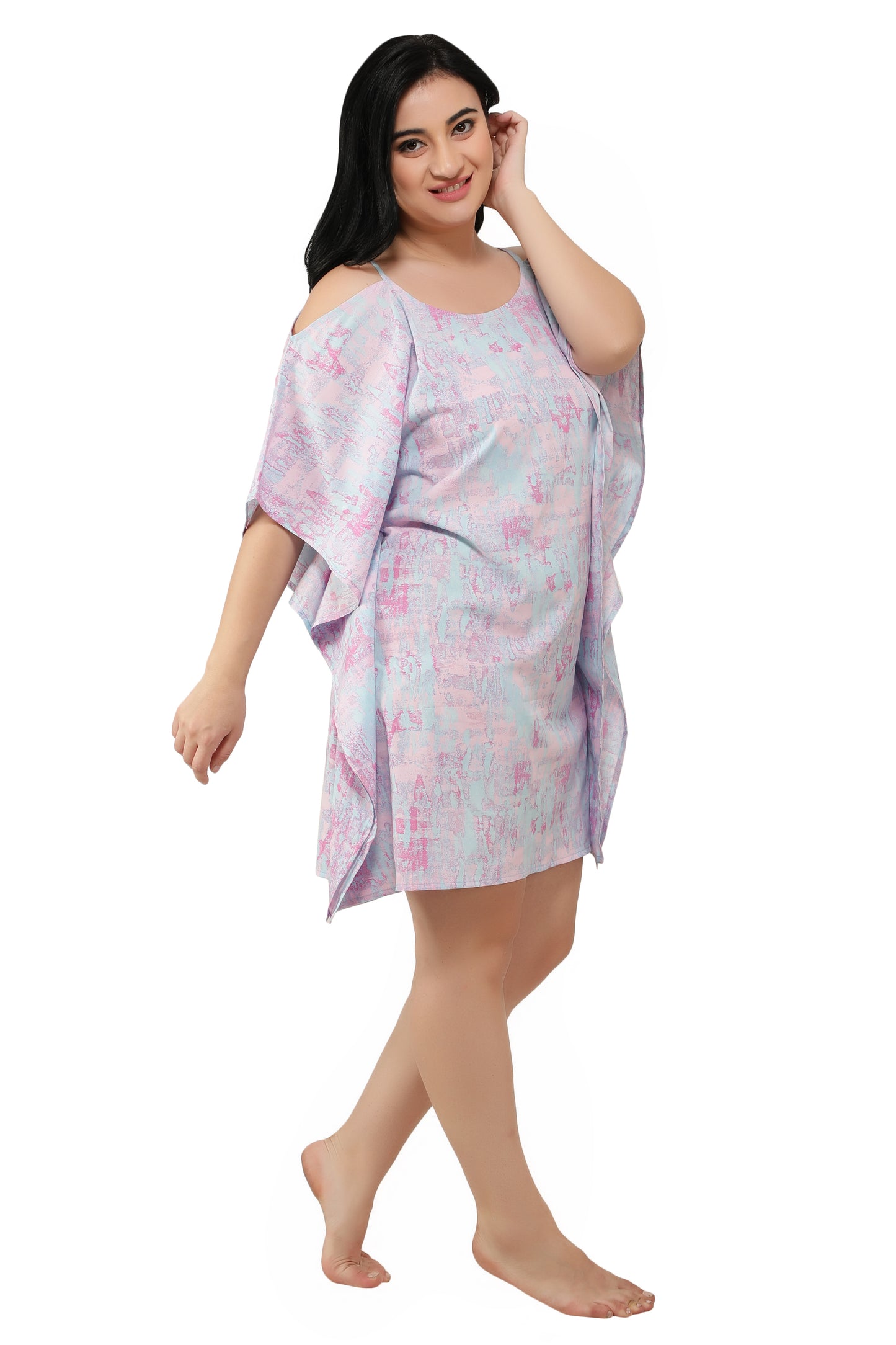 NUEVOSDAMAS Women Crepe Marble Printed Kaftan