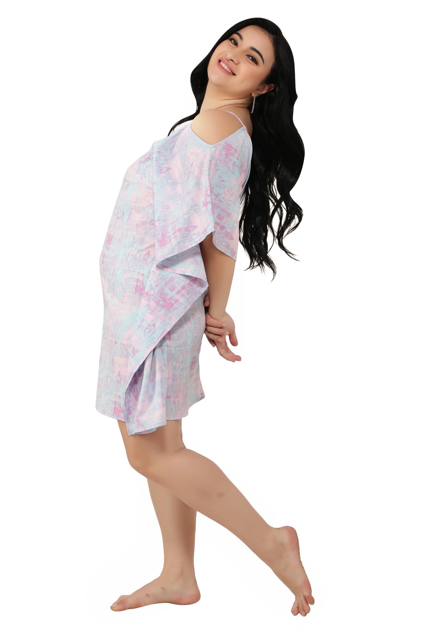 NUEVOSDAMAS Women Crepe Marble Printed Kaftan