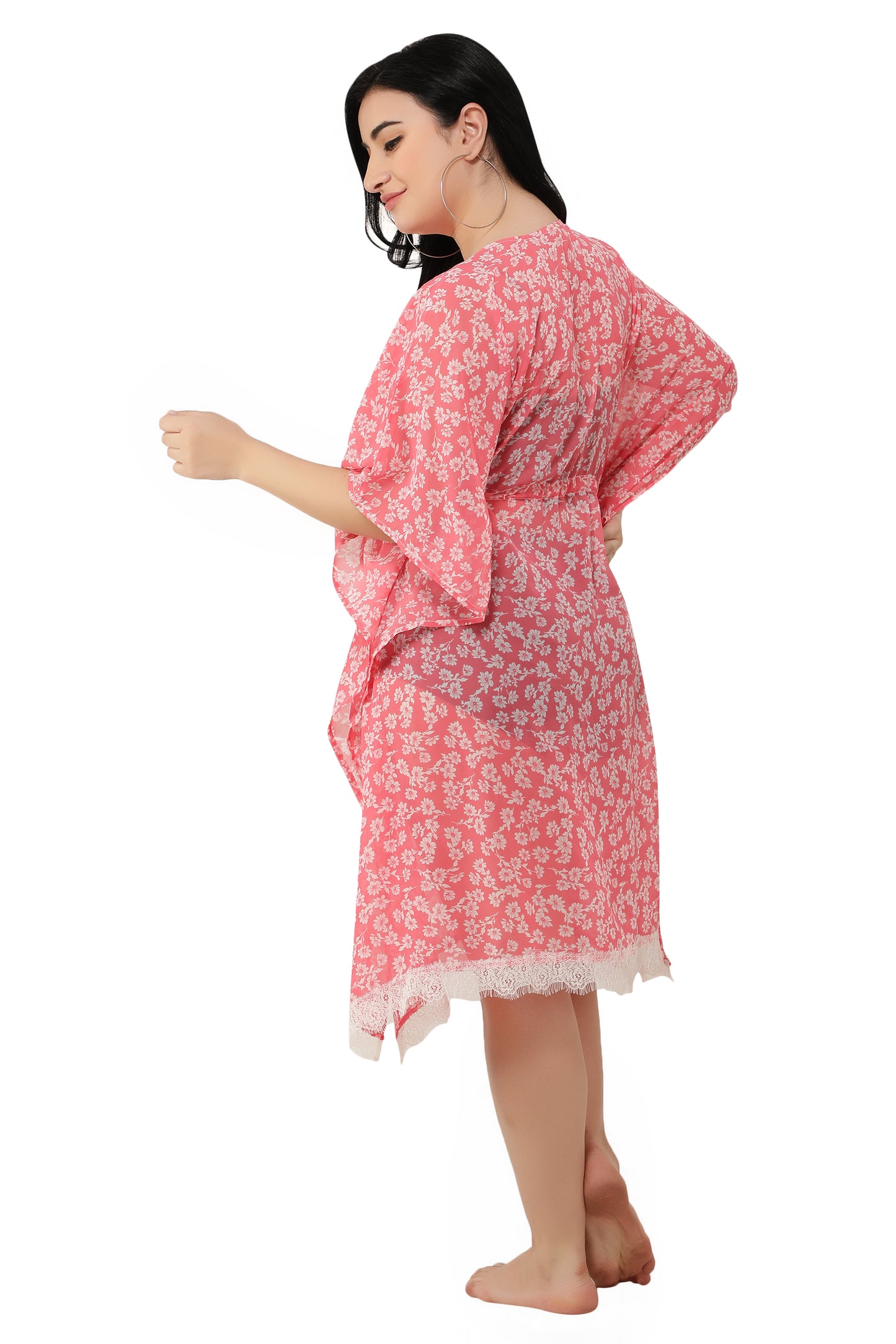 NUEVOSDAMAS Women Georgette Printed Pink Kaftan
