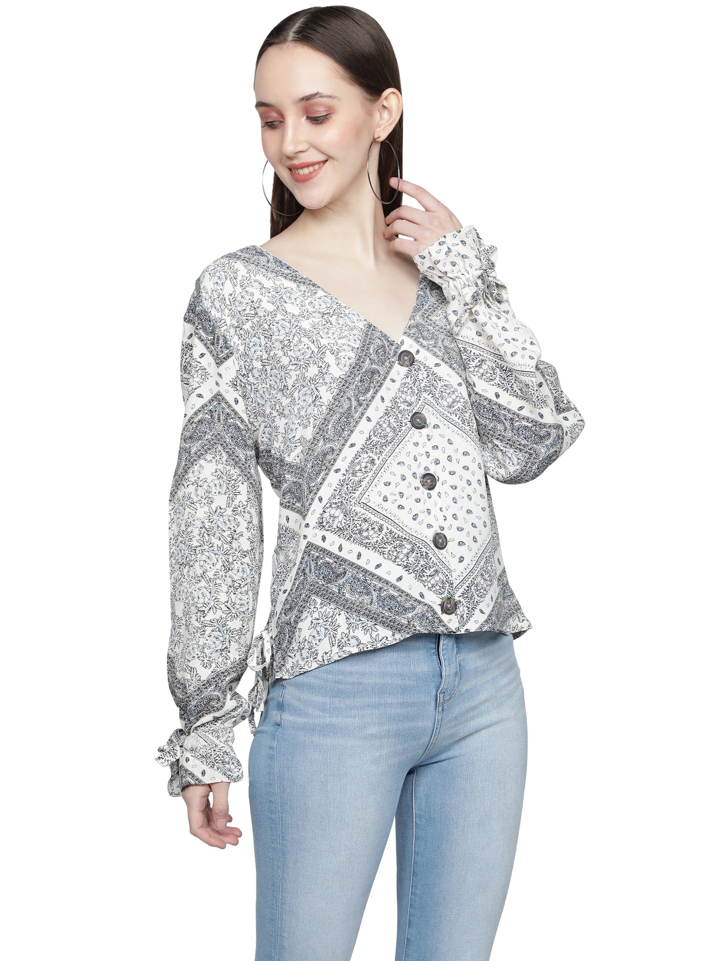 Casual Regular Sleeves Printed Women Beige Top freeshipping - NUEVOSDAMAS